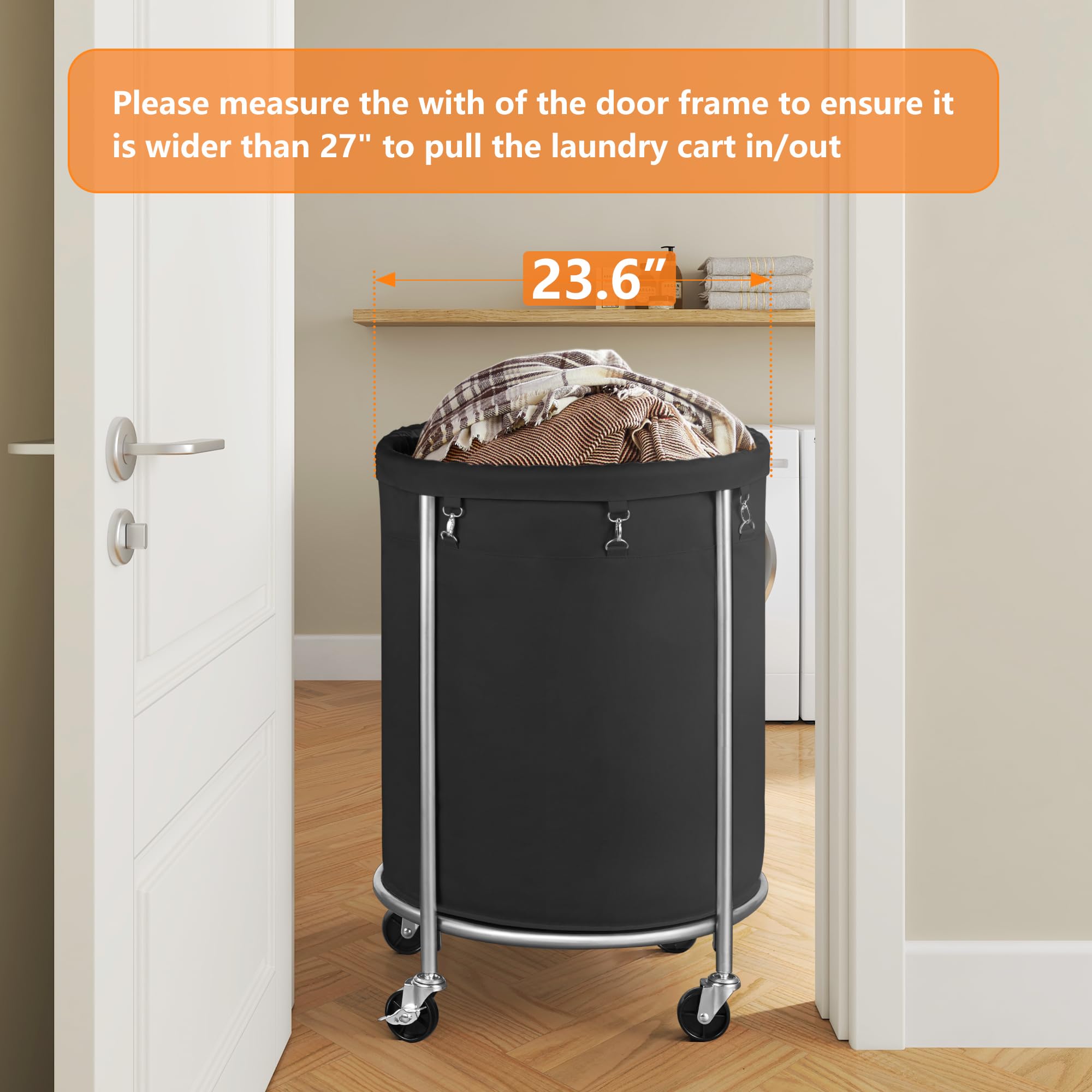 Elyken Laundry Hamper On Wheels, 23.6'' Diameter 170L Large Capacity Laundry Basket With Removable Liner Bag, Easy Rolling Cloth