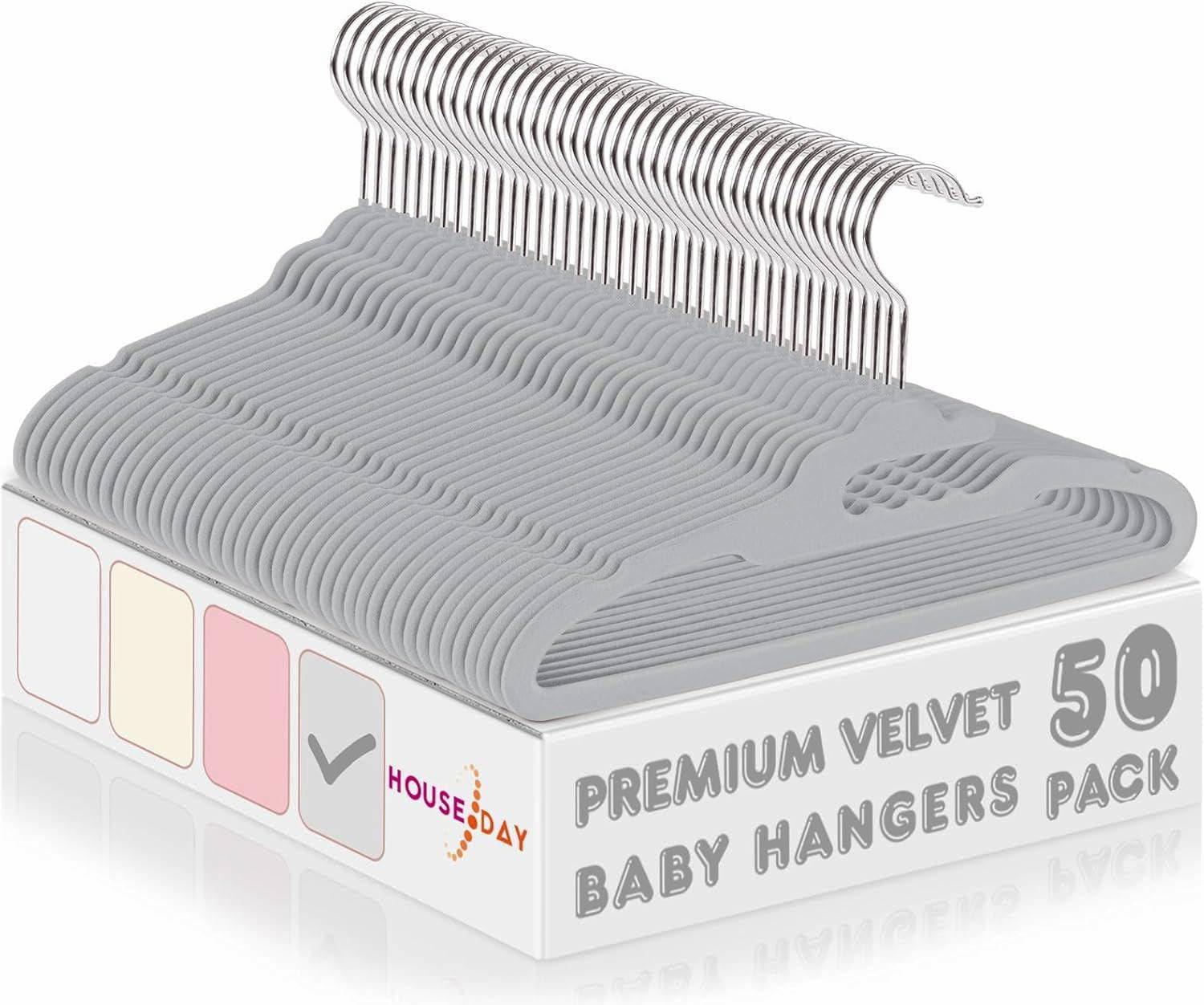 House Day Premium Baby Velvet Hangers 50 Pack For Kids, Non Slip Baby Clothes Hangers For Closet, 11 Inch Children'S Hanger Spac