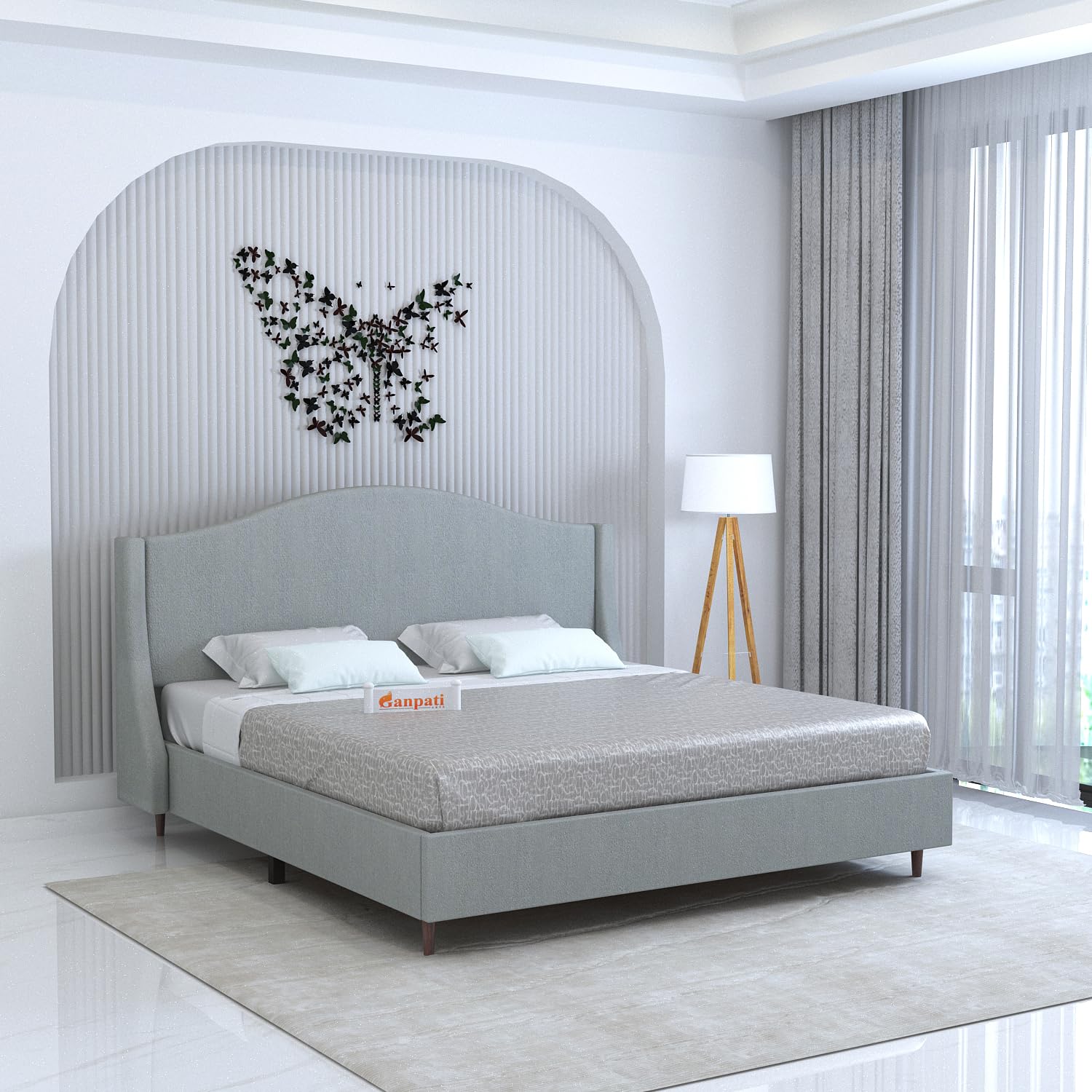 Ganpati Arts Solid Sheesham Wood Maron Upholstered King Size Bed Without Storage | Modern Design Wooden Double Bed Cot Palang Fu