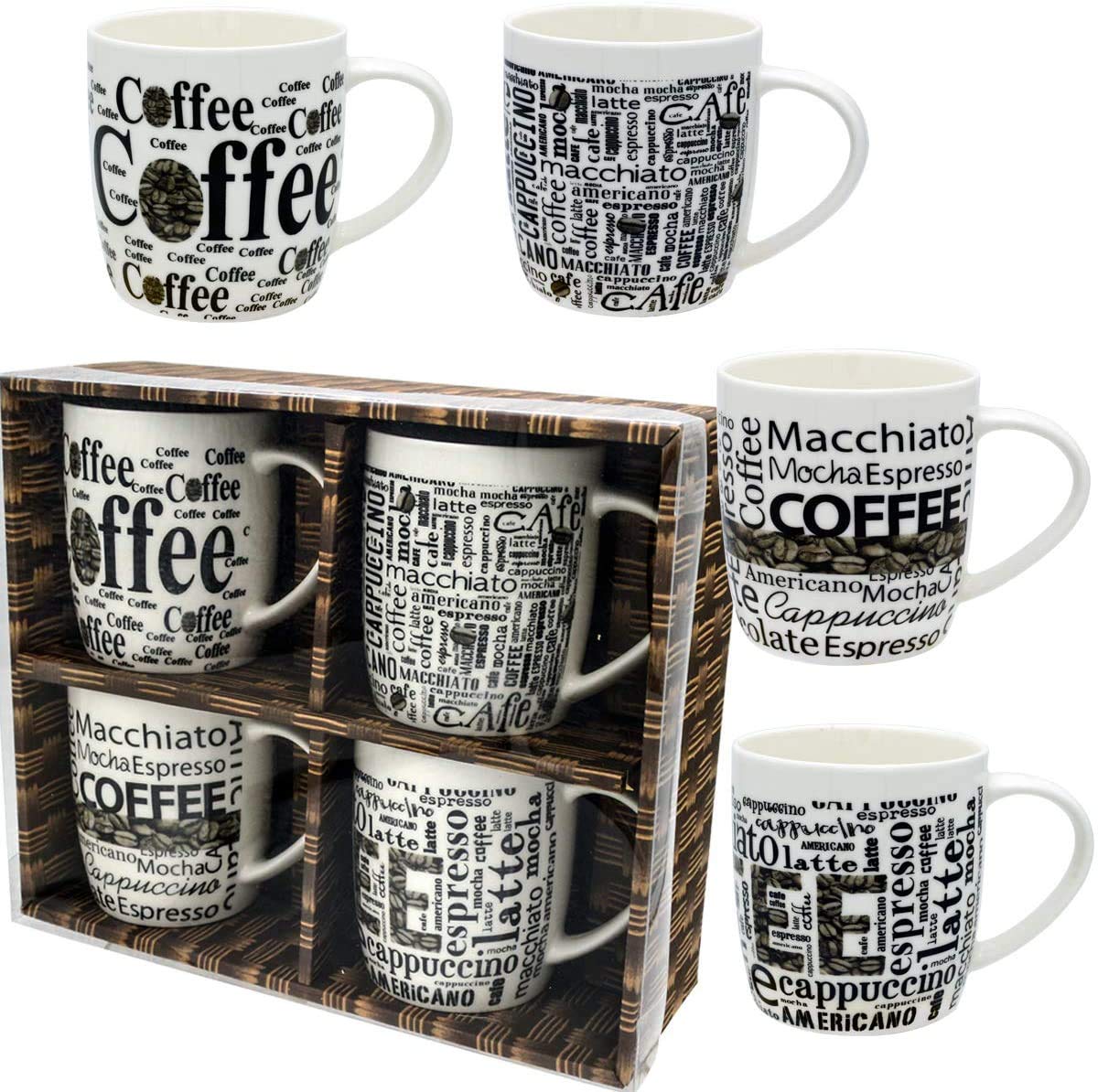 Rockin Coffee Mugs Beautiful Vintage Ceramic Cups Set Of 4 With Distinctive Assorted Caf   Phrases, In Exclusive Boxed Gift Sets