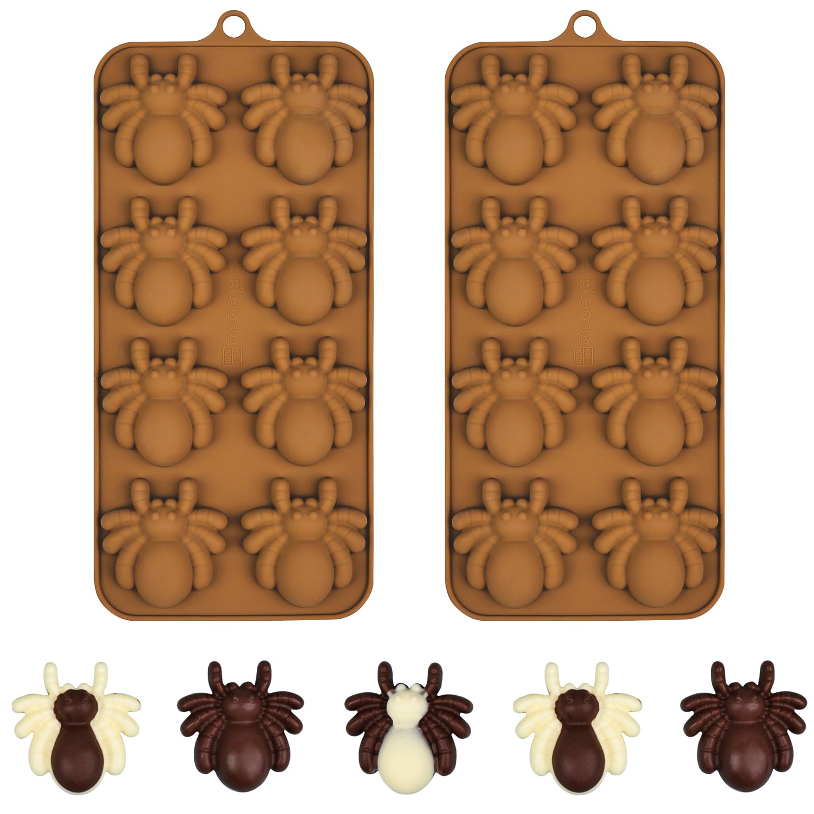 EDUEE Spider Chocolate Molds Halloween Silicone Molds 2pcs for Candy, Ice Cube, Soap, Cupcake Decoration