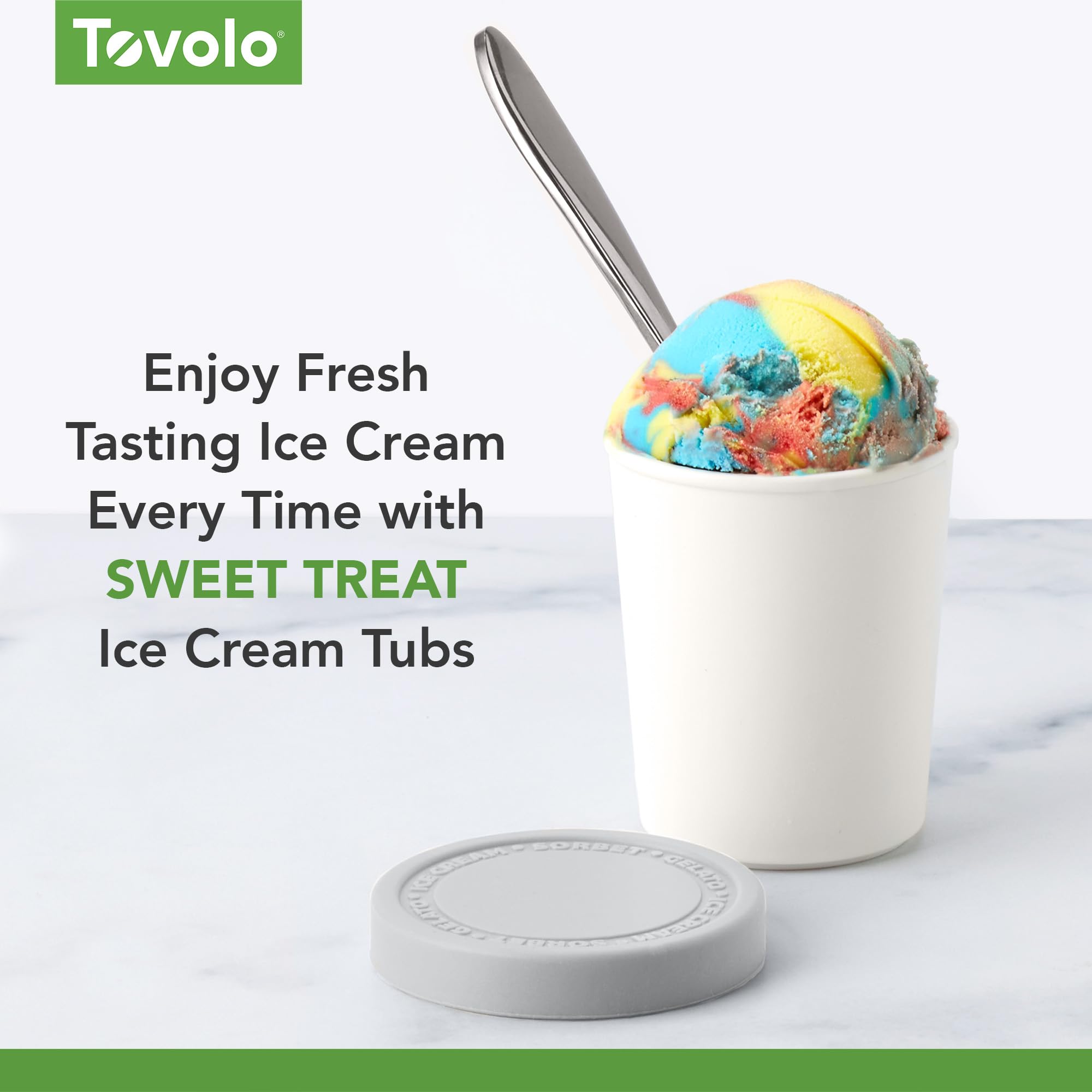 Tovolo 6 Oz, Set Of 3, Tight-Fitting Silicone Lid, Easy Stacking Reusable Ice Cream Container, Mini Sweet Treat Tubs, White, Oys