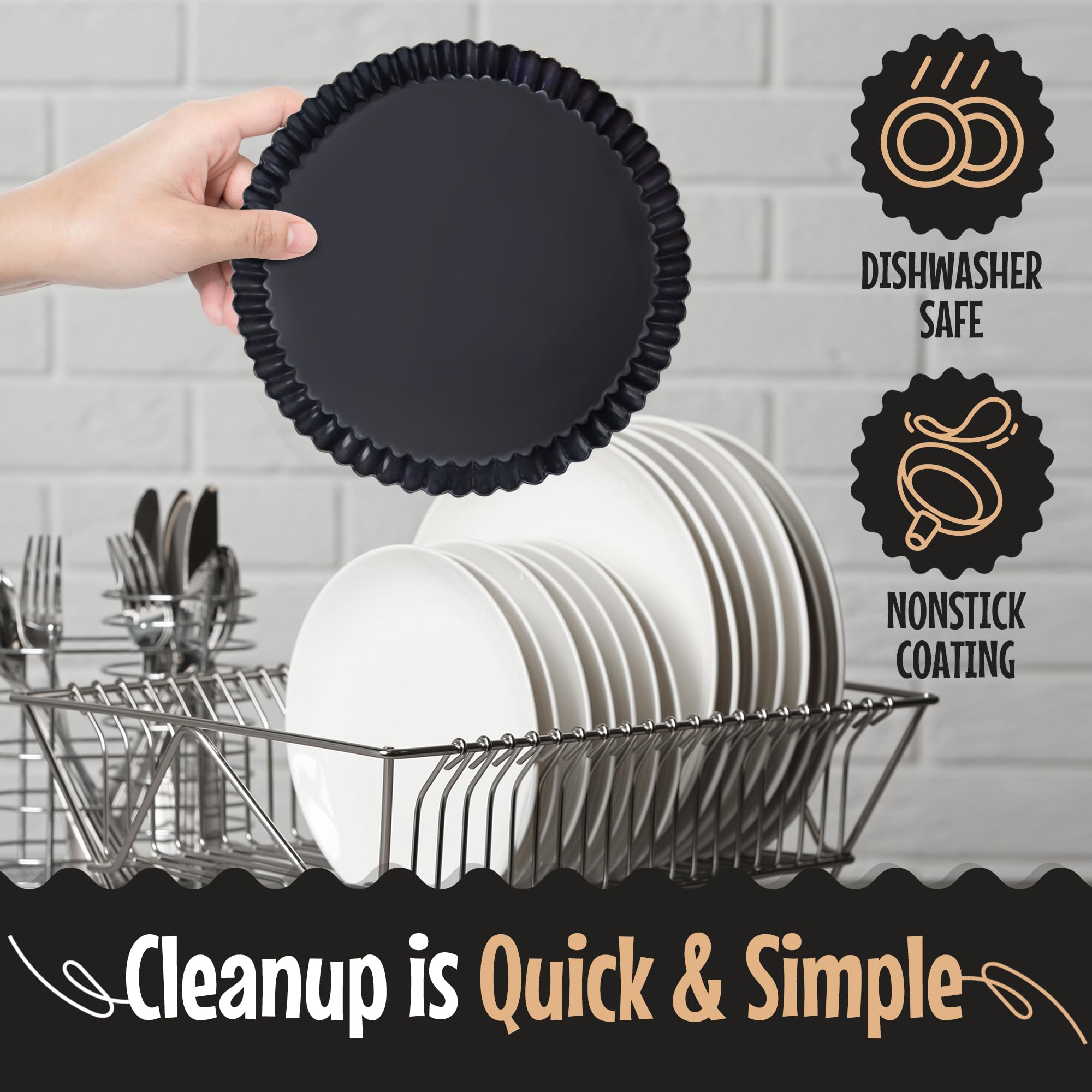 Yumtart 9 Inch Round Tart Pan, False Bottom Pie Pan, Deep Fluted Tart Pan - Non-Stick Tart And Quiche Pan With 10 Parchment Shee