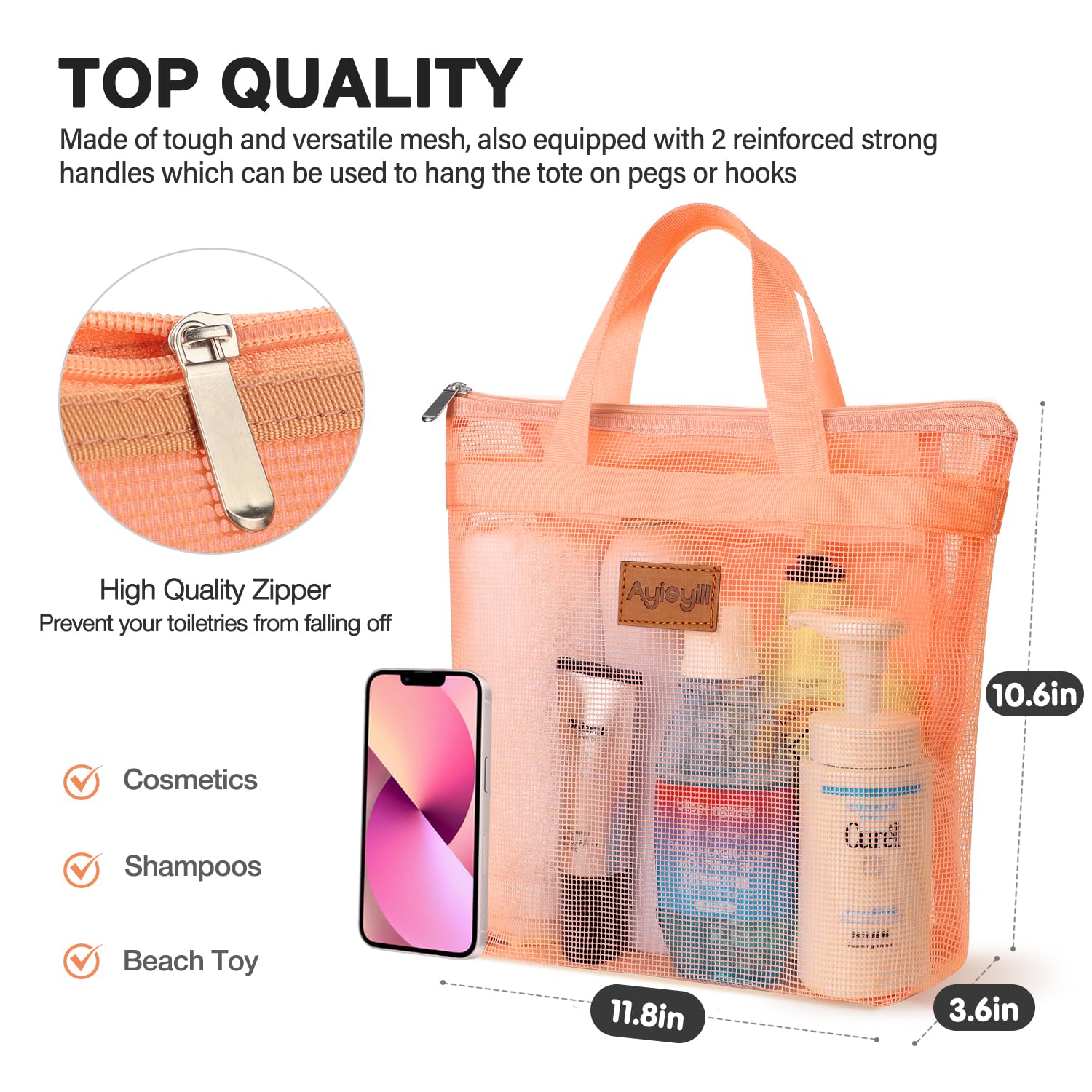 1 Pcs Portable Shower Mesh Caddy Bag Quick Dry Hanging Toiletry and Bath Organizer for Travel and Swimming with Zipper (Coral powder)