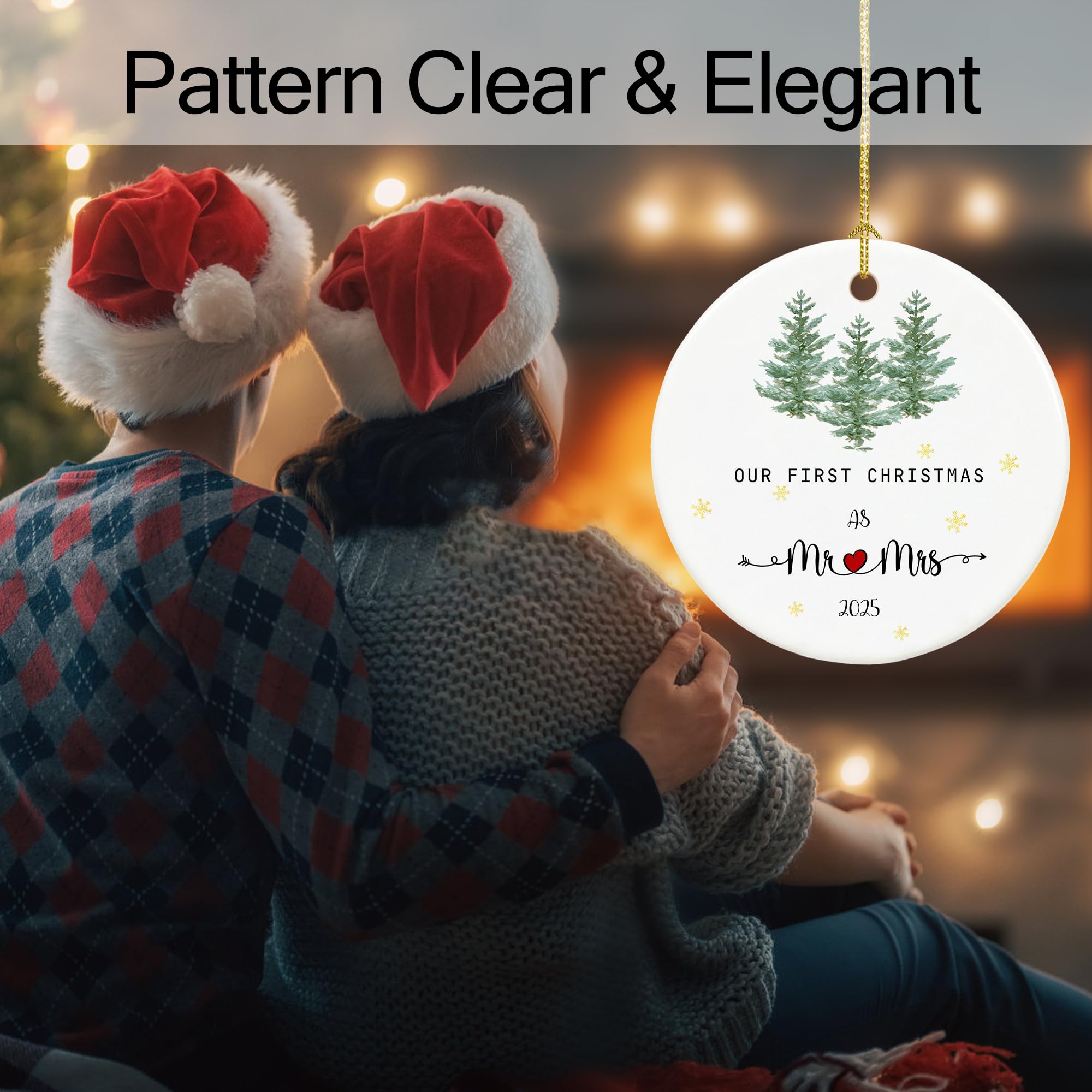 Chiranrise Hanging Ornament, First Christmas Married 2024, 2.9'' Ceramic Newlywed Keepsake, Mr & Mrs Christmas Ornament, Wedding