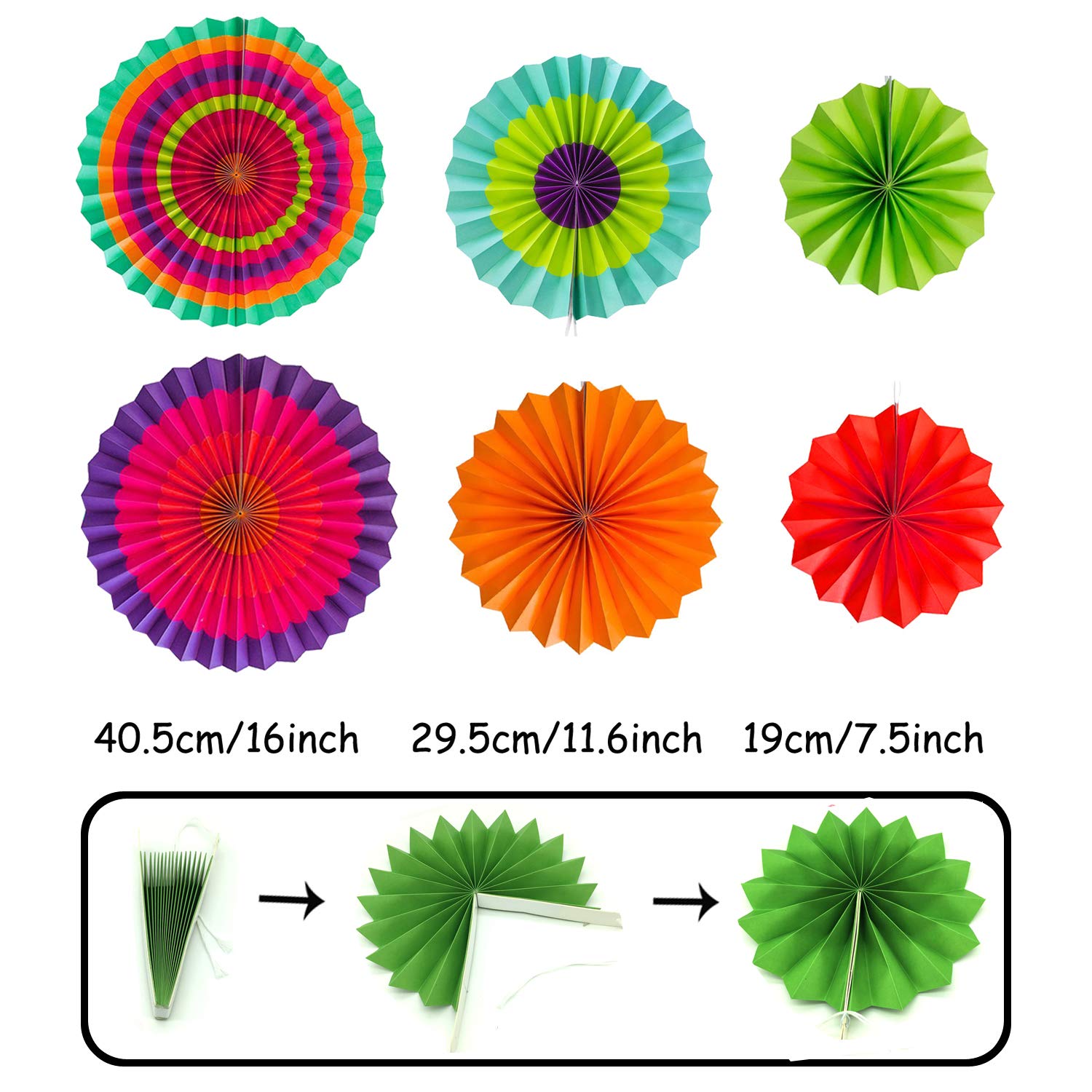 Zerodeco Party Decoration, 21 Pcs Multi-Color Hanging Paper Fans, Pom Poms Flowers, Garlands String Polka Dot And Triangle Bunti