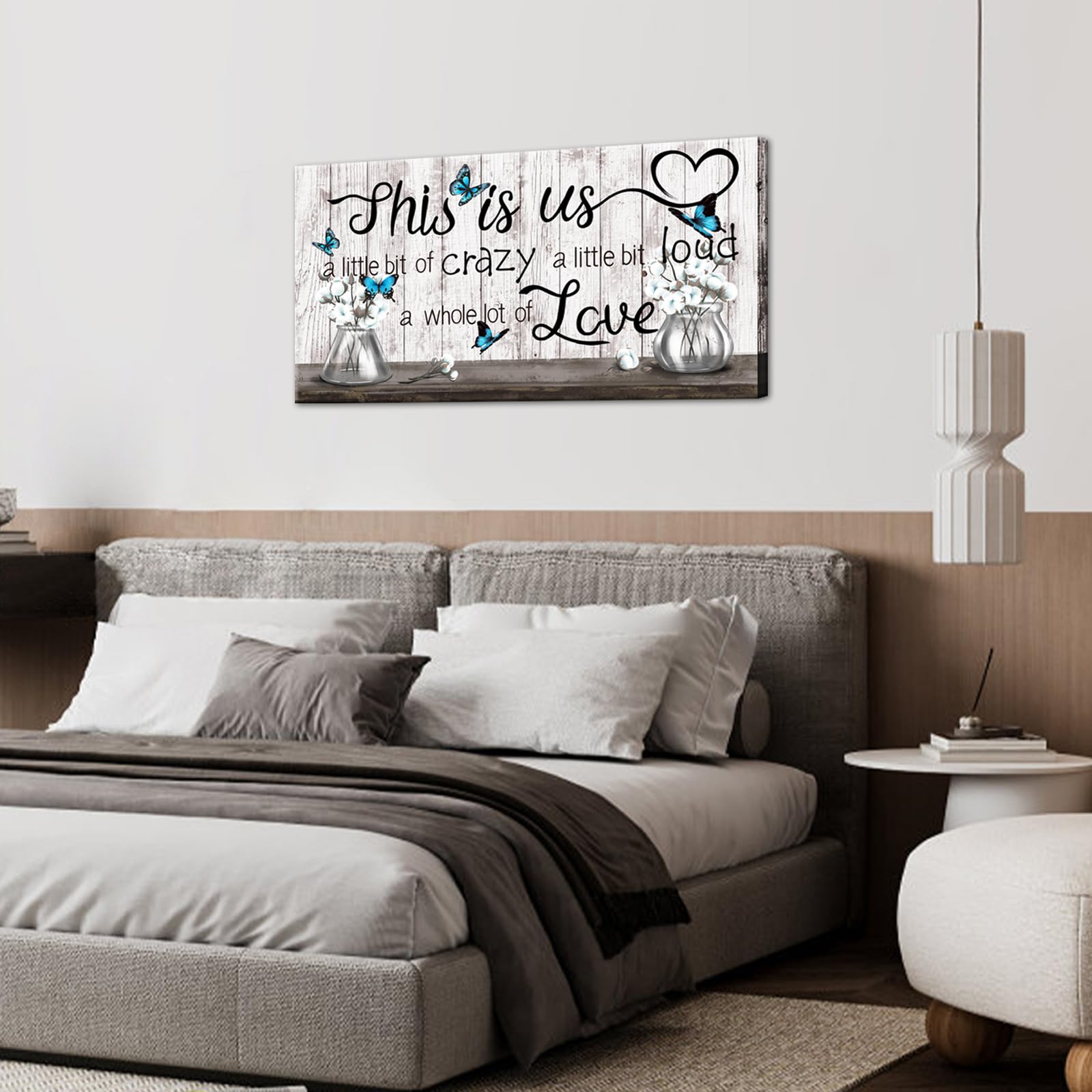 Conipit Large Farmhouse Canvas Wall Art This Is Us Picture Inspirational Quotes Artwork Cotton Flower Teal Butterfly Painting Fr