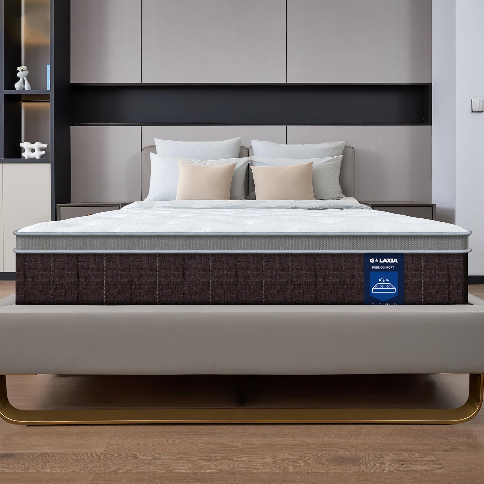 G Laxia 12 Inch Dark Grey Full Spring Mattress,Medium Firm With Gel Memory Foam,Individually Pocketed Coil,Fiberglass-Free Fire