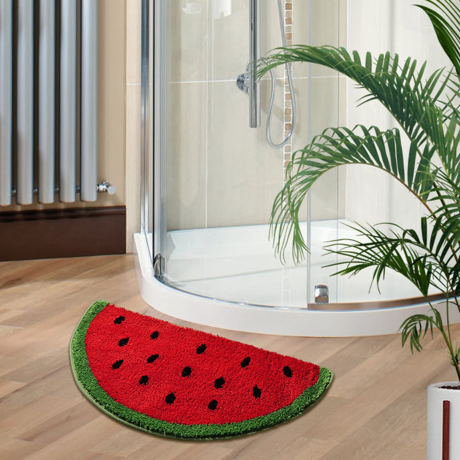 Frozzur Watermelon Cute Bath Mat For Bathroom, Summer Welcome Mat Non Slip Fruit Shaped Washable Bathtub Rug Bathroom Tub Waterm