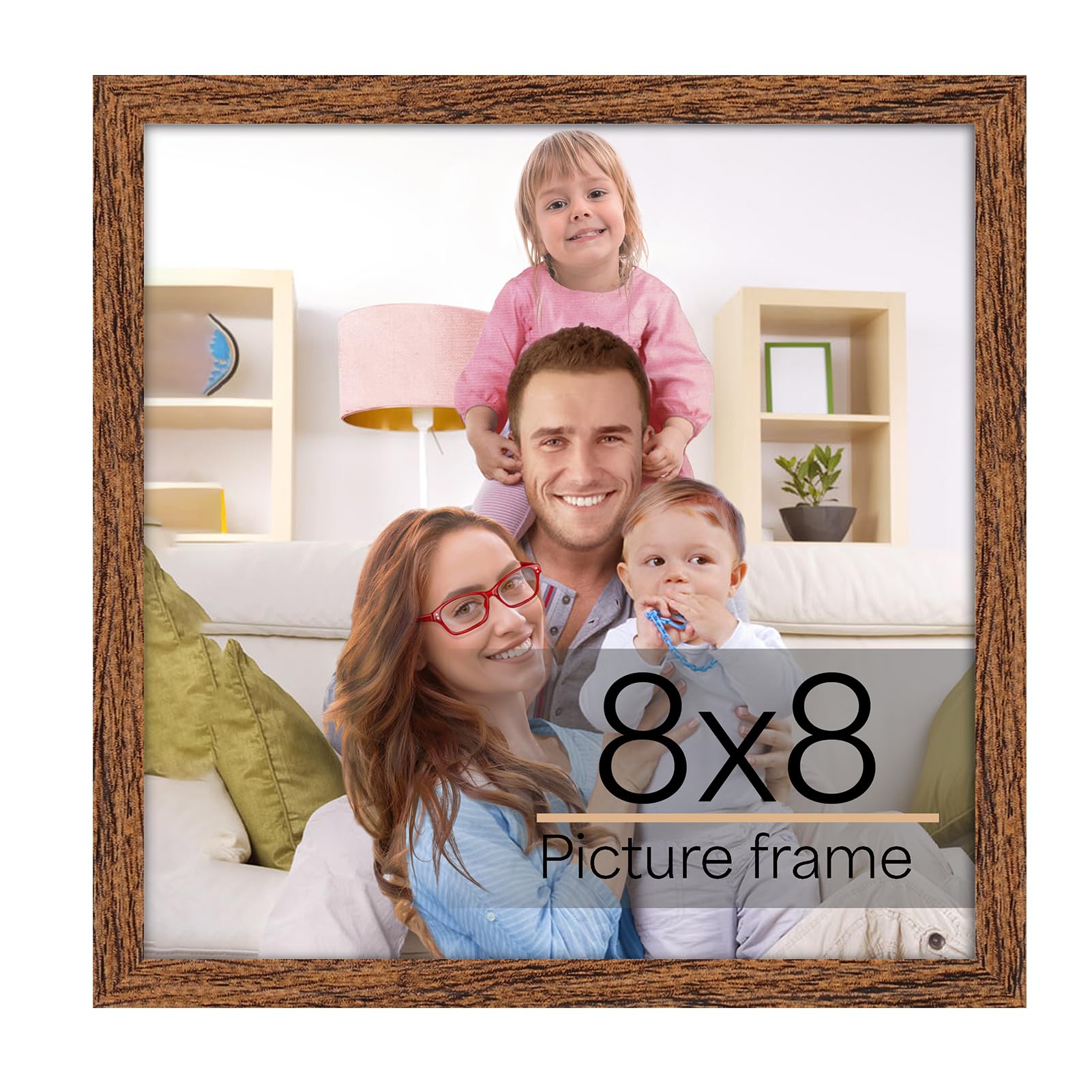 Giftgarden 8x8 Picture Frame Walnut Brown, 8 by 8 Thin Square Photo Frame for Gallery Wall Tabletop Display, Single