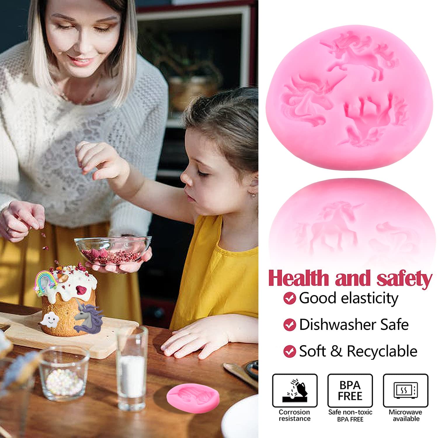 Lkdquthm Unicorn Silicone Mold Unicorn Molds Rainbow Cloud Fondant Molds Unicorn Ear Horn Chocolate Molds For Candy Cake Decorat