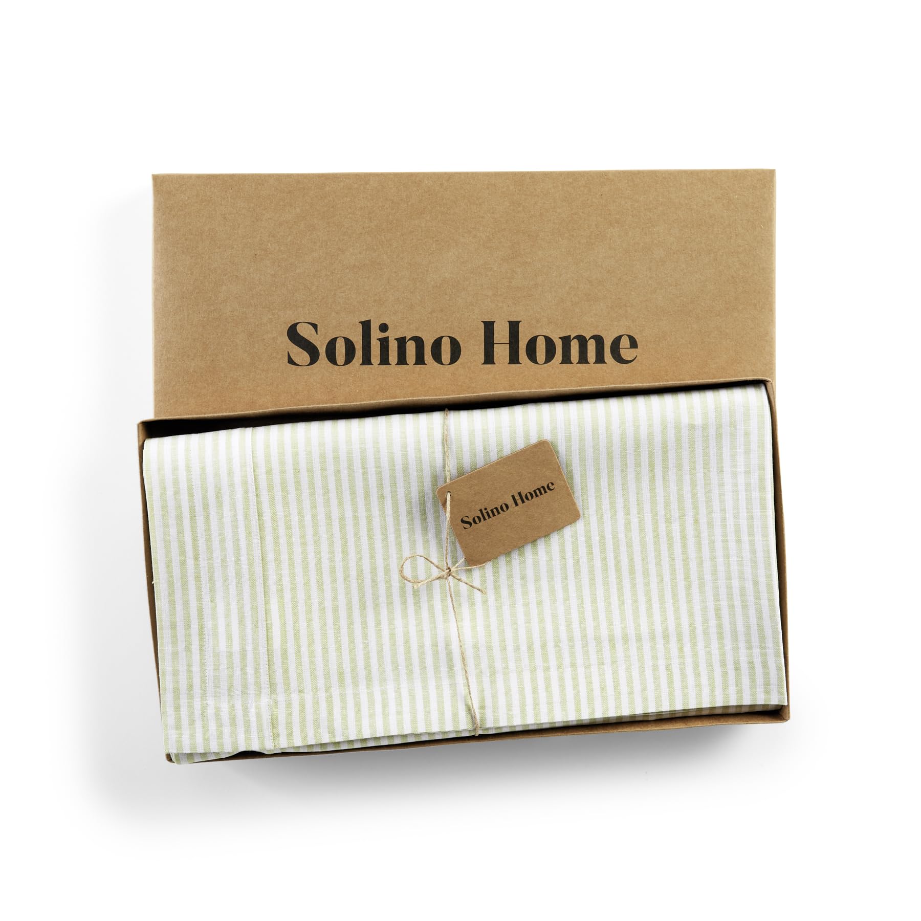 Solino Home Stripe Linen Tablecloth - 100% Pure Linen Sage And White Tablecloth 108'' L X 60'' W For Spring, St Patrick'S Day, E