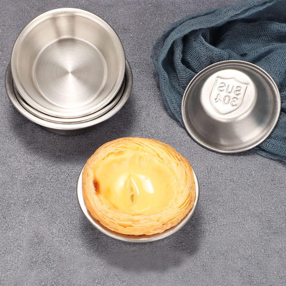 Yo-Yihhg 8Pcs Egg Tart Molds, Stainless Steel Cupcake Baking Mold Round Shape Reusable Dessert Molds For Home Kitchen (M)