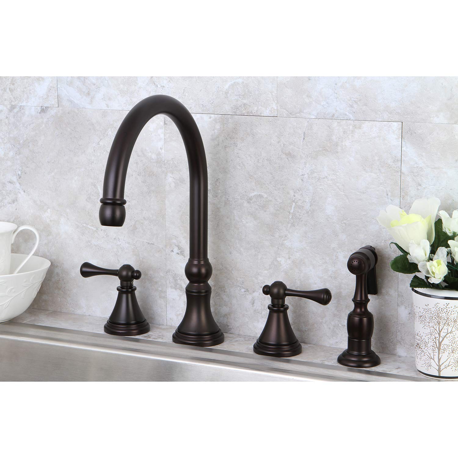 Kingston Brass KS2795BLBS Widespread Kitchen Faucet  Oil Rubbed Bronze