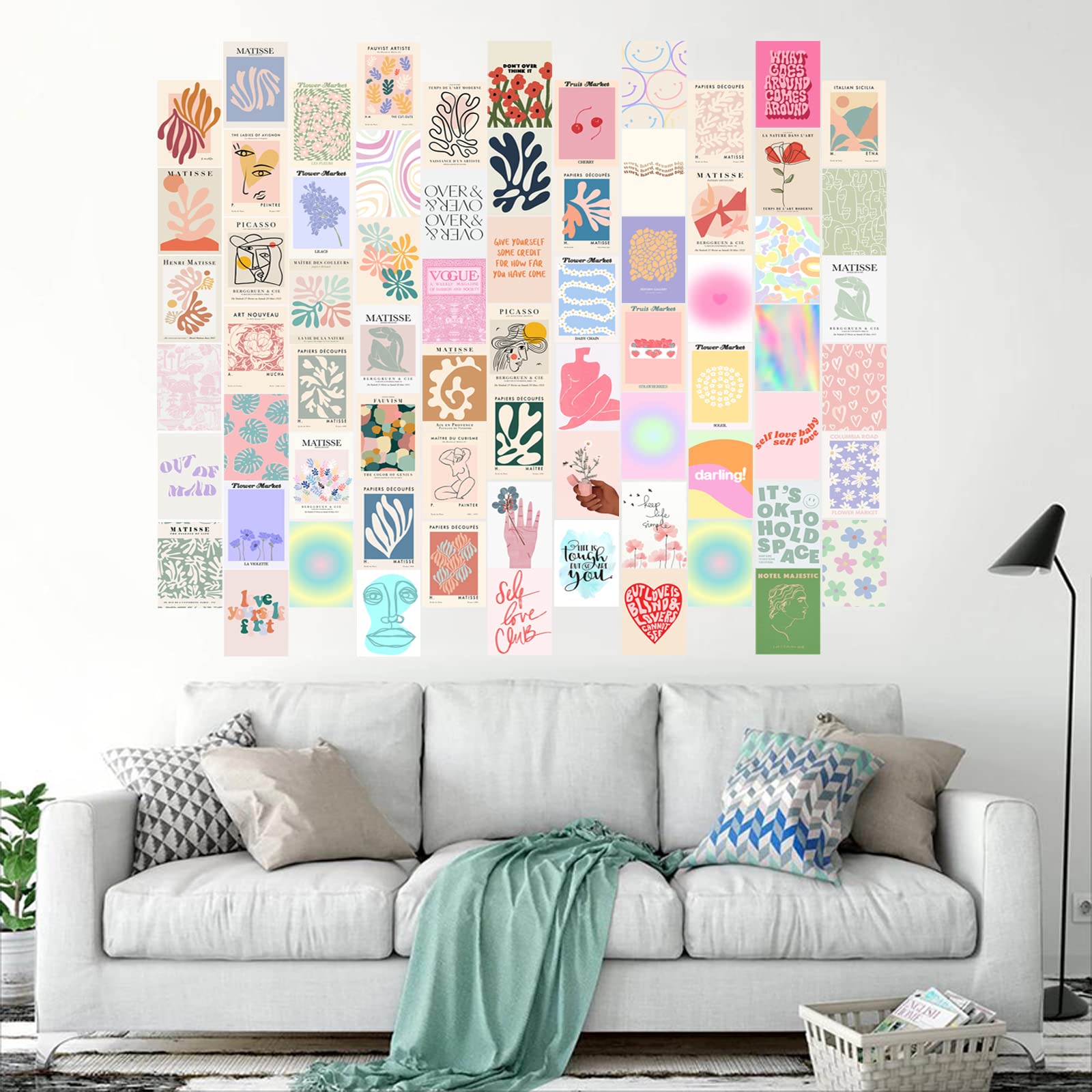 Kbkbart 70Pcs Danish Pastel Wall Collage Kit Aesthetic Pictures, Cute Danish Pastel Posters Matisse Wall Art Prints Preppy Room
