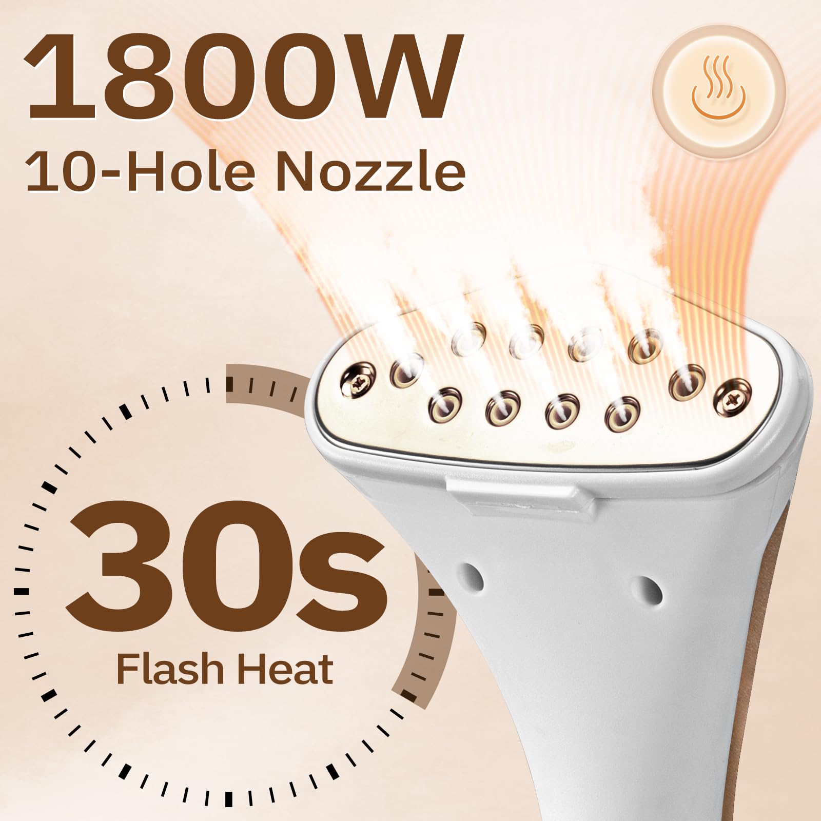 HAPAIS 1800W Standing Garment Steamer - Large, Adjustable Double Rod, Fast Heat-up, White Gold, Model HAPAIS-01