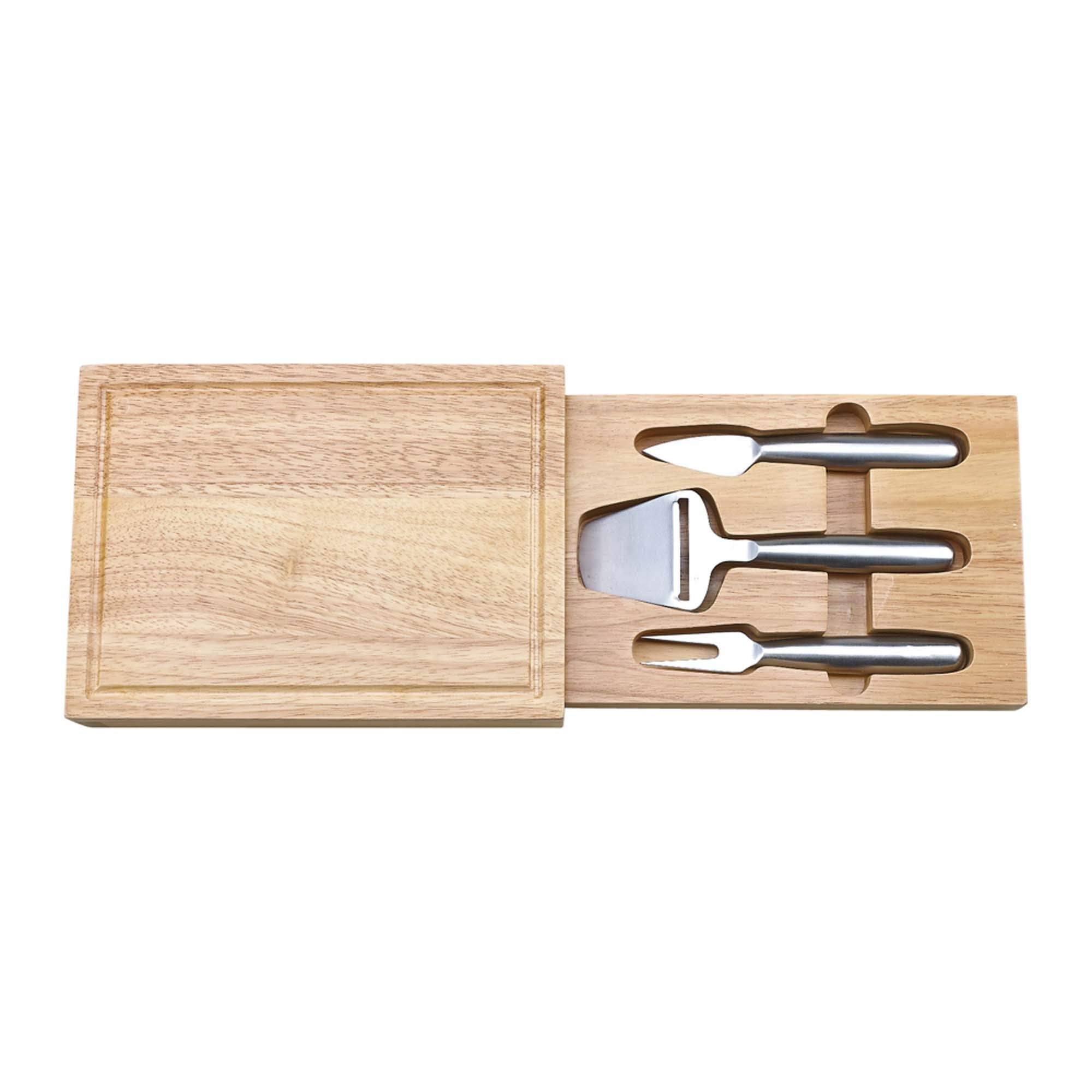 10.5'' 4-Pc Rubber Wood Cutting Board And Cheese Tool Set