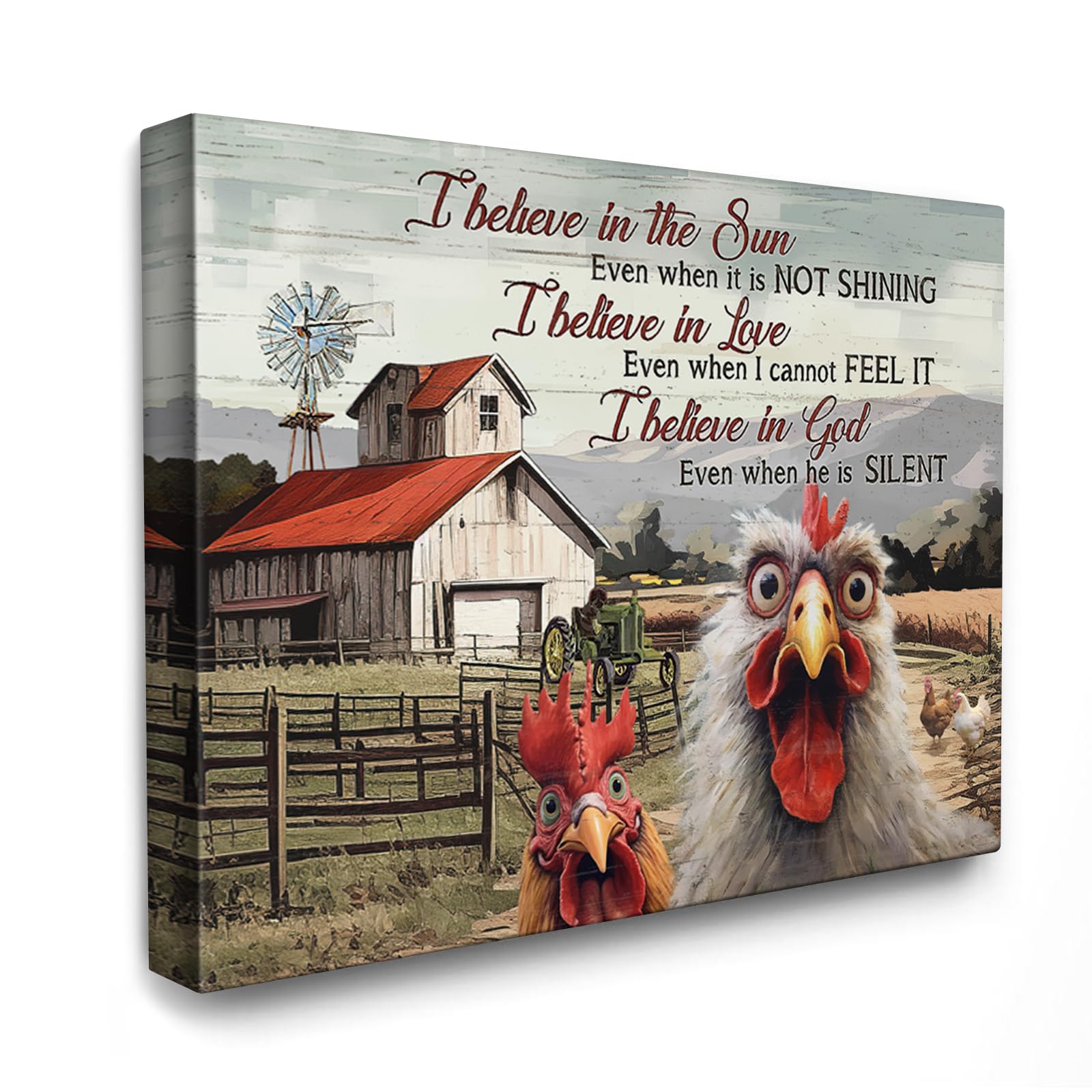 Luslya Farmhouse Rooster Canvas Wall Art Funny Farm Barn Chicken Painting Wall Decor Framed Posters Home For Living Room Bedroom