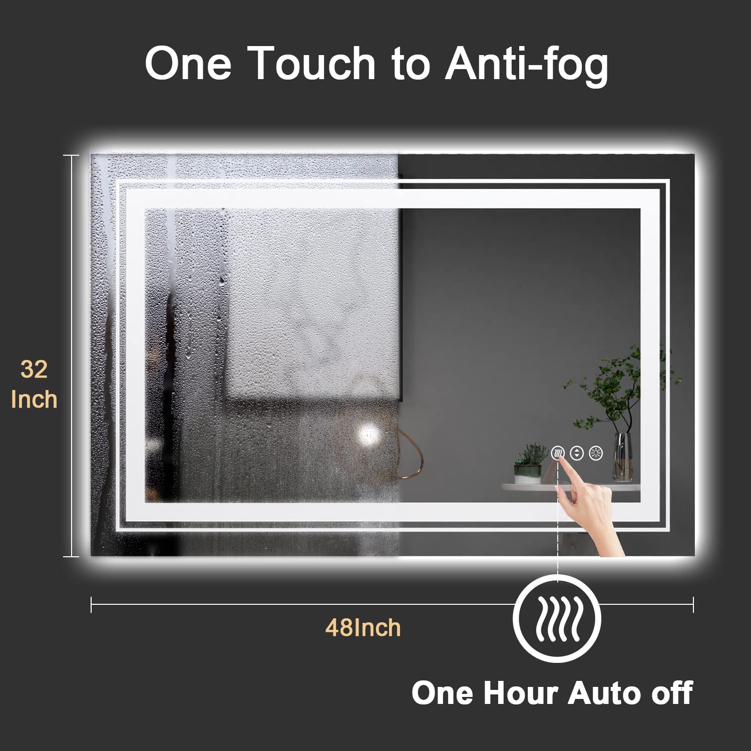 Snowdool 48X32 Front And Backlit Mirror Bathroom Led Mirror, Anti-Fog Bathroom Mirror With Lights, Stepless Dimmable, 3 Colors L