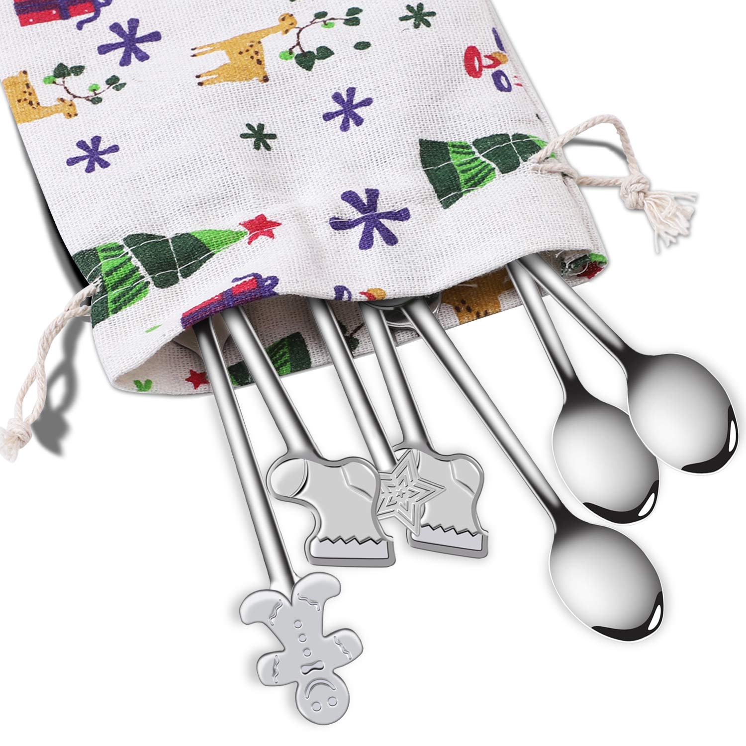 Uratot 8 Pieces Stainless Steel Christmas Spoons Coffee Tea Dessert Mixing Spoons Christmas Stocking Fillers