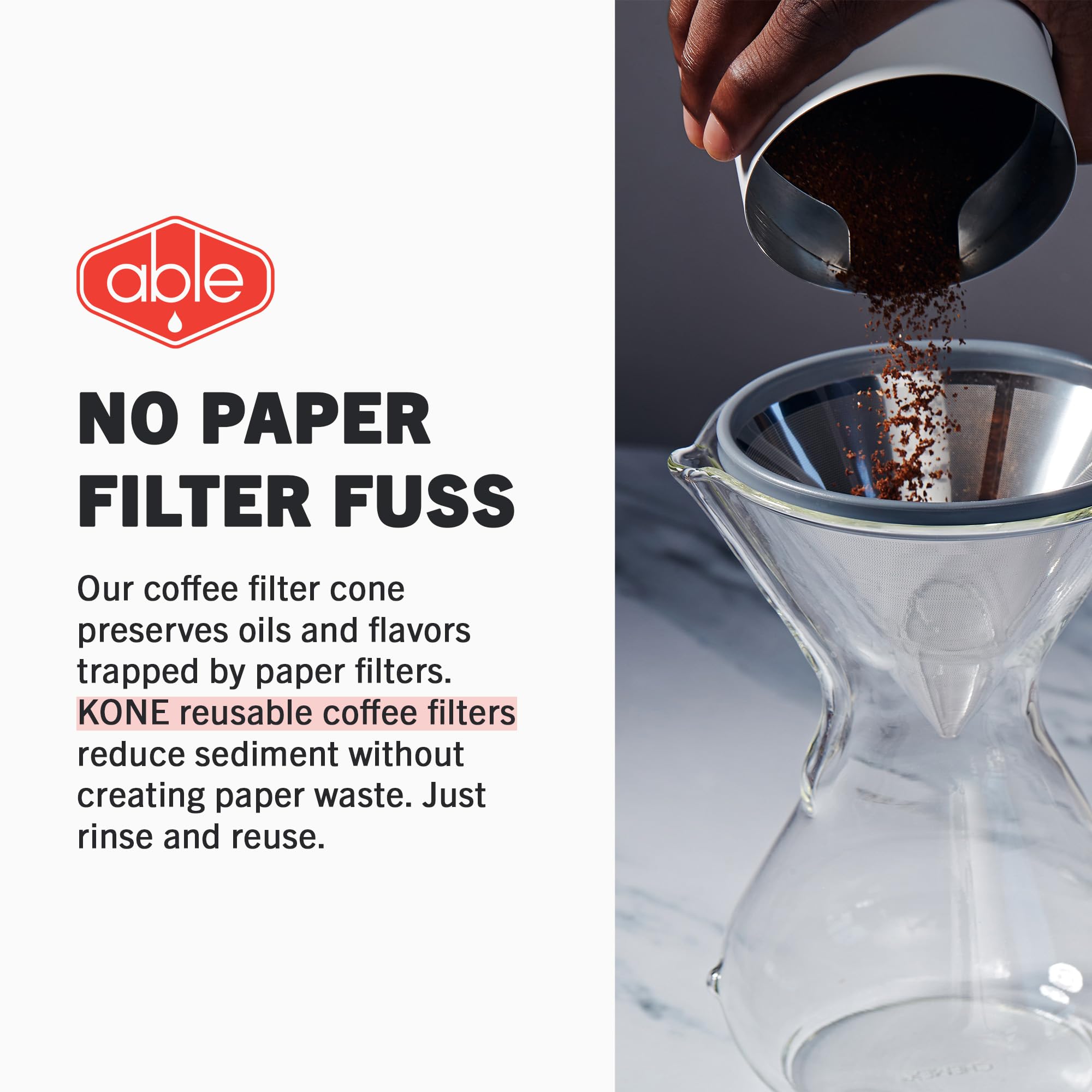 Able Kone For Chemex: The Original Reusable Stainless Steel Coffee Filter