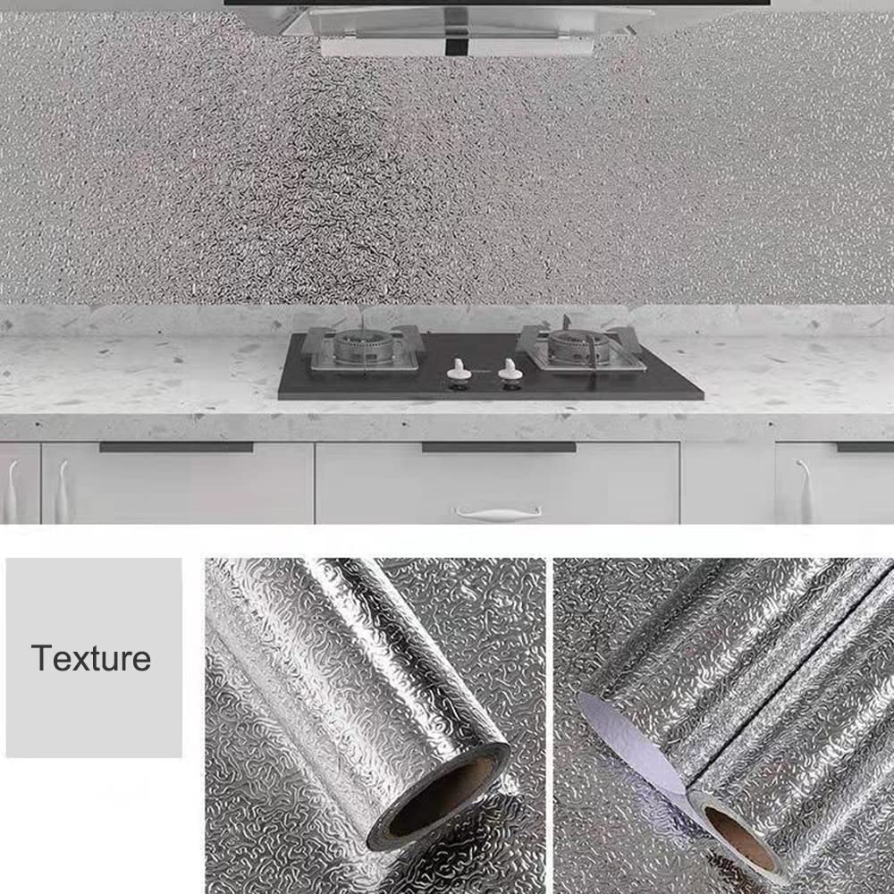Kitchen Backsplash Waterproof Oil Proof Aluminum Foil Sticker, Texture Peel And Stick Wallpaper Removable And Self Adhesive Pape