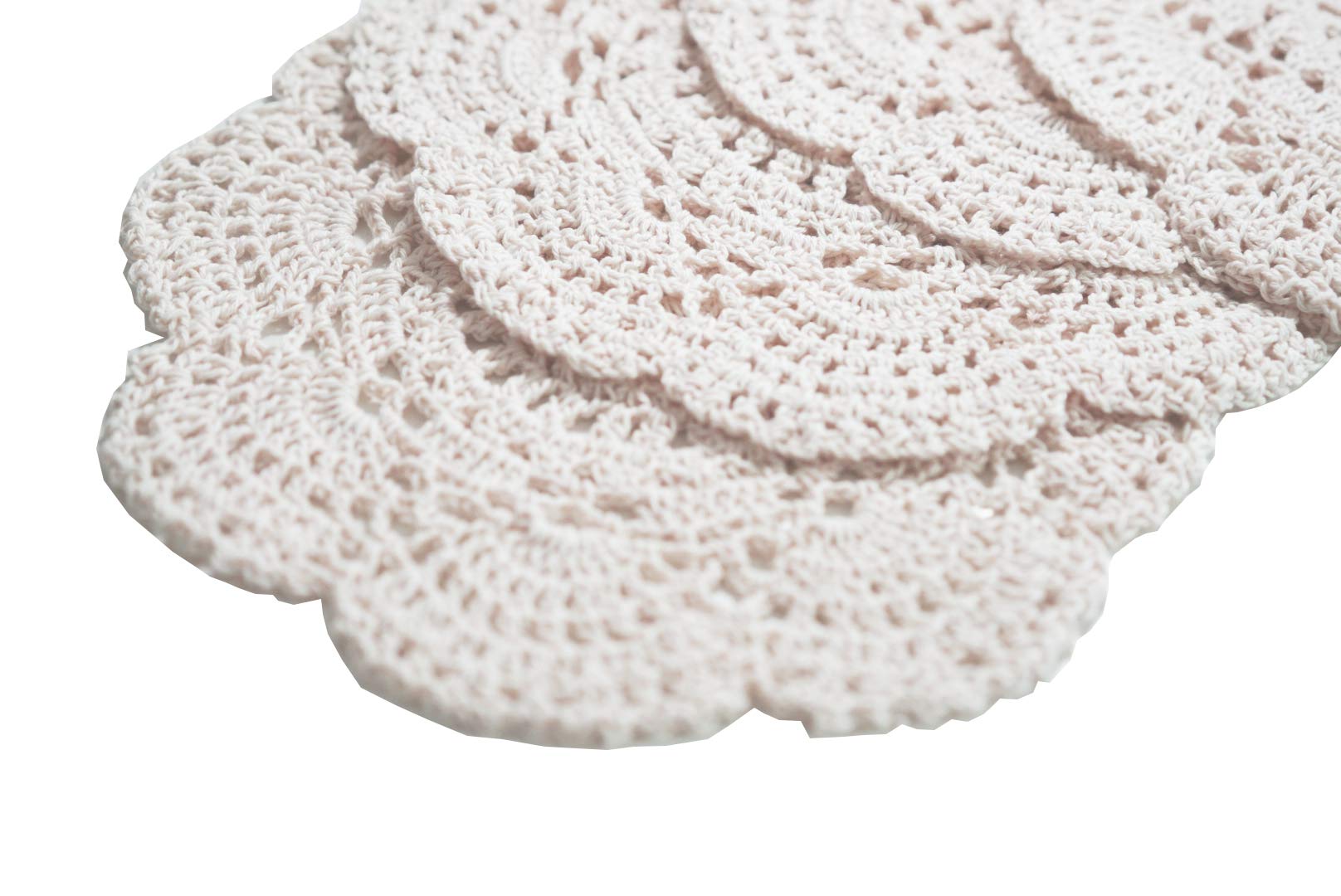 Phantomon 8 Inch Doilies Crochet Round Lace Doily Handmade Placemats 100% Cotton Crocheted Coasters, Pack Of 4 (Beige)