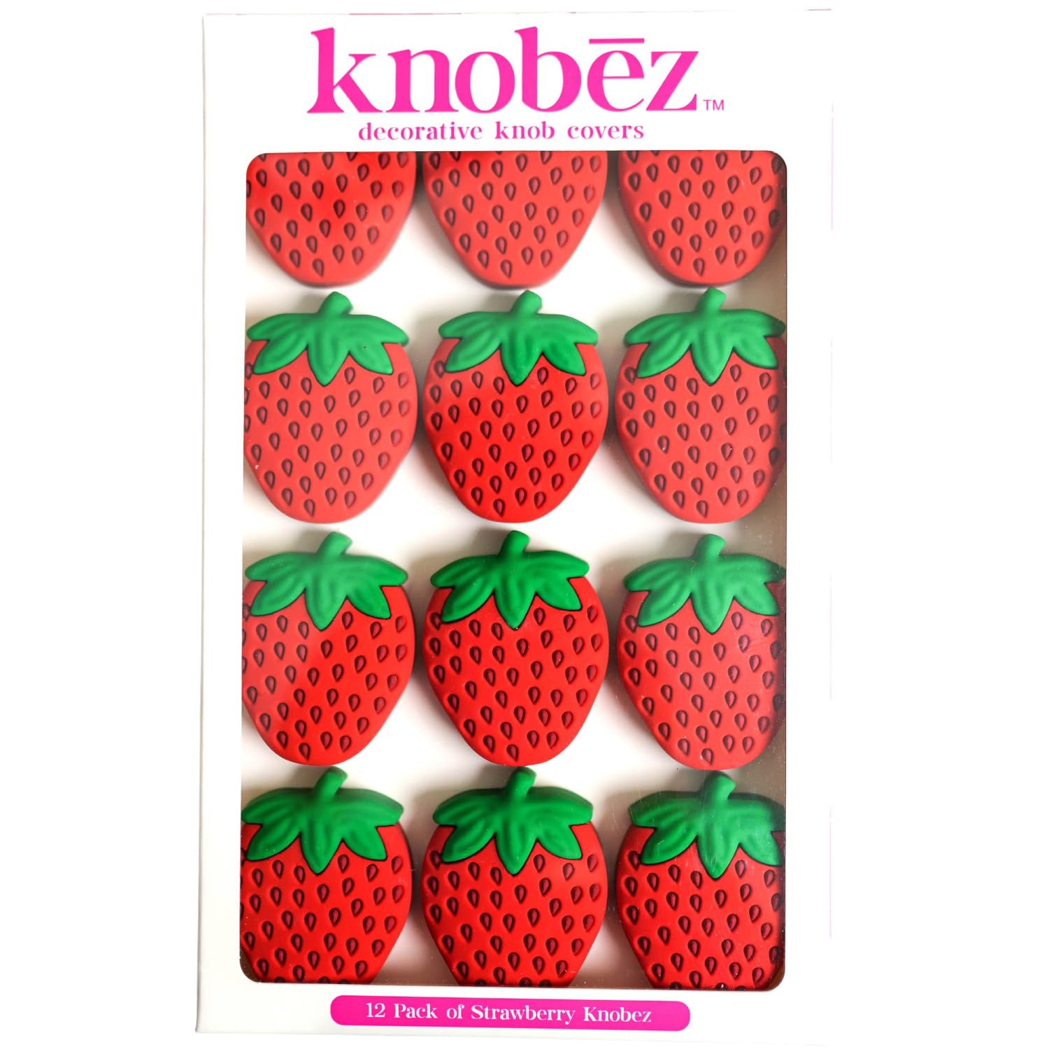 Knobez: Decorative Knob Covers - Strawberry - 12pk - Stretch Over Hardware Decorations, Fruit Shaped, Seasonal-Summer, Kitchen-B