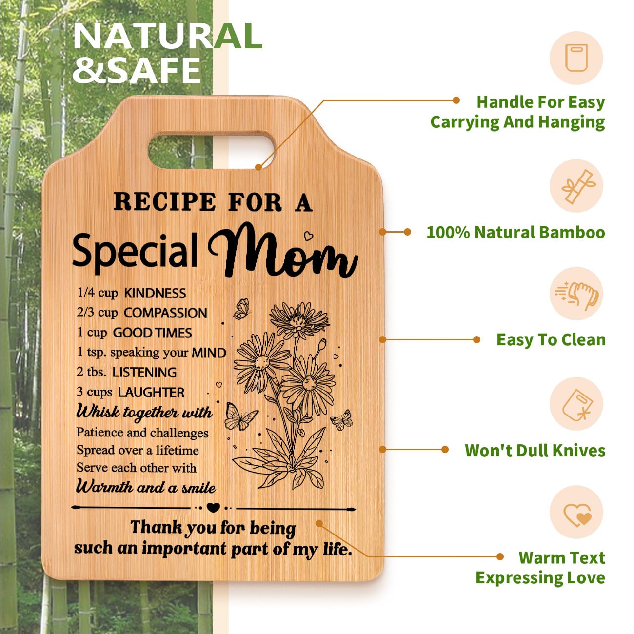 Gifts for Mom, Moms Birthday Gift Ideas, Recipe Cutting Board for Moms, Best Gifts for Mom Birthday, Christmas, Mothers Day, Val