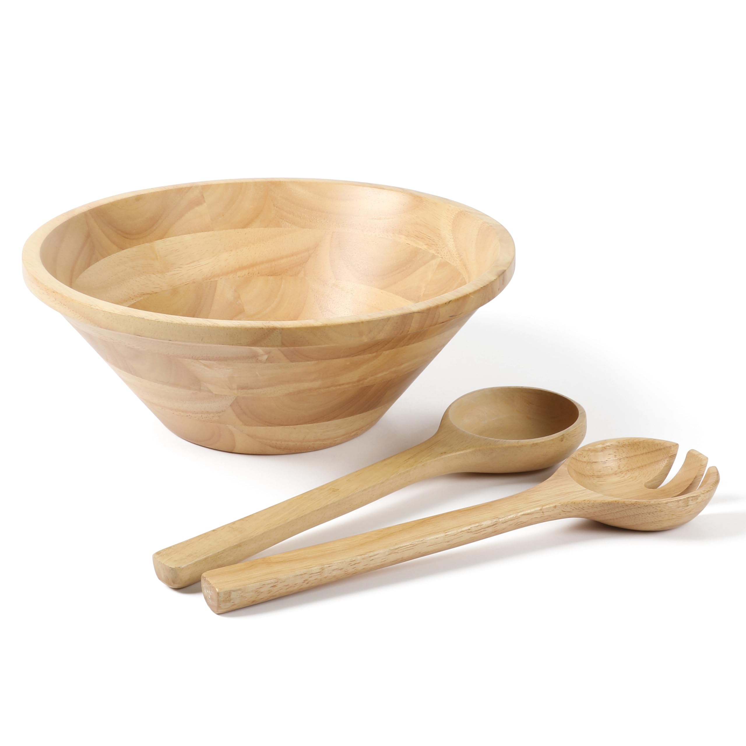 Martha Stewart Coban 3 Pc 13'' Round Wood Salad Bowl W/ 2 Servers