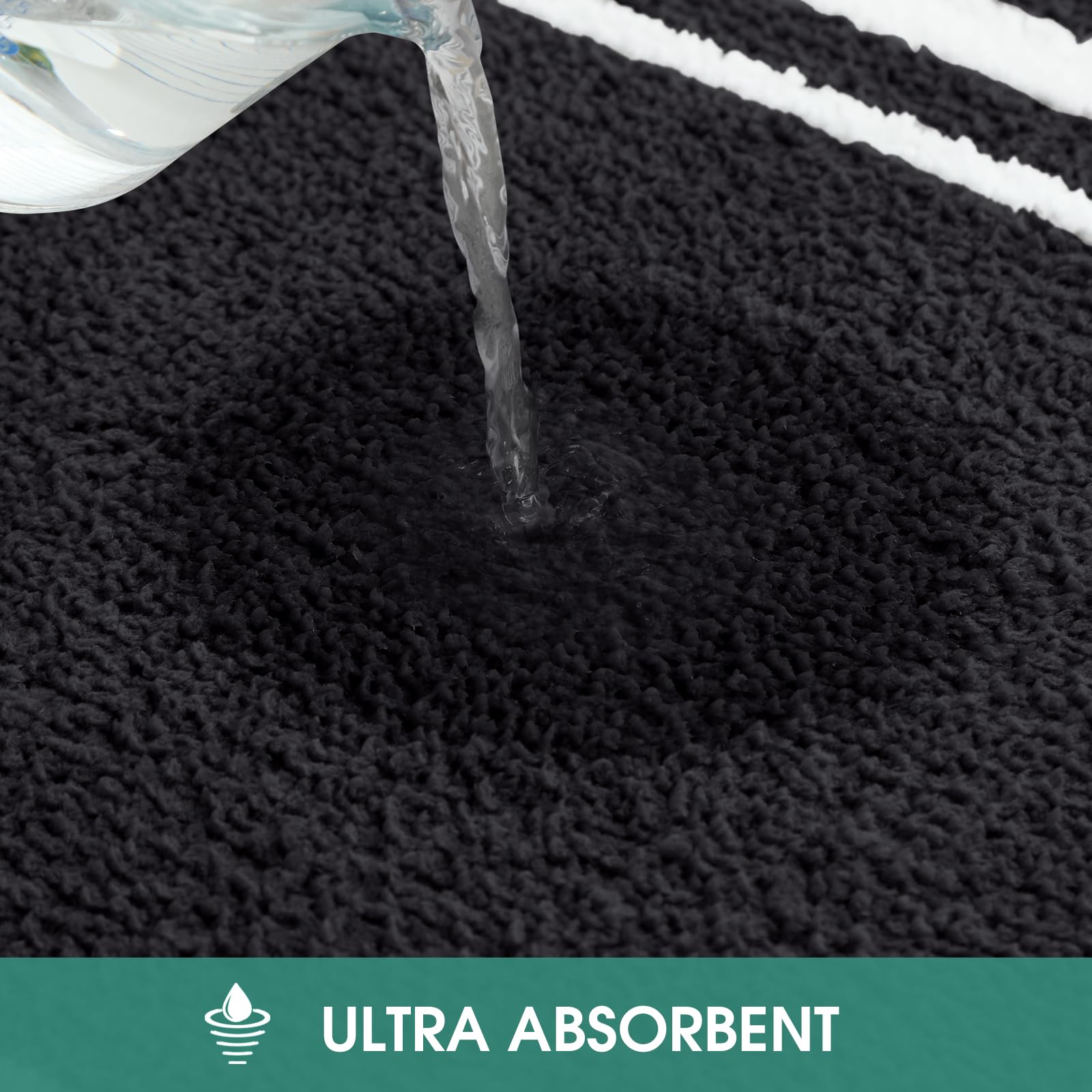 Homeideas Bathroom Rug Set 2 Piece, Striped Super Absorbent Soft Microfiber Non-Slip Washable Bath Mats For Shower And Tub (Blac