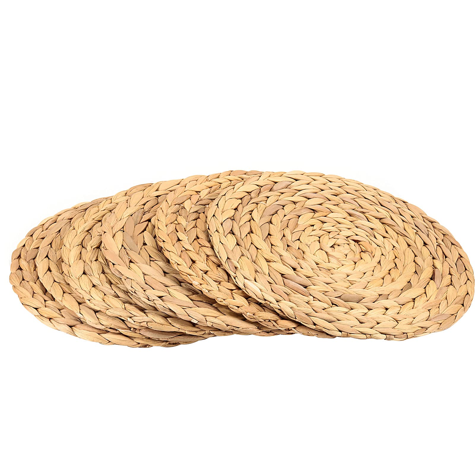 Japchet Round Woven Placemats Set Of 8,12 Inch Water Hyacinth Braided Placemats, Round Placemats Woven Heat-Resistant Rattan Pla