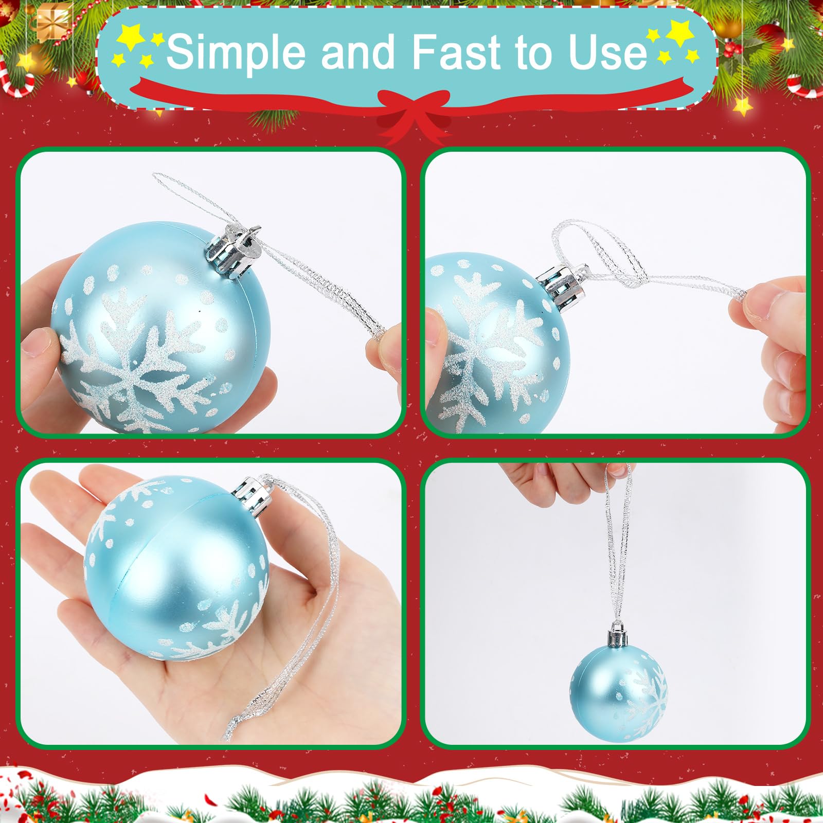 JUNEBRUSHS 300Pcs Christmas Ornament Ribbon Hangers, Hand Tied Christmas Ornament String Ties Loops Thin Ribbon for Ornaments Ch