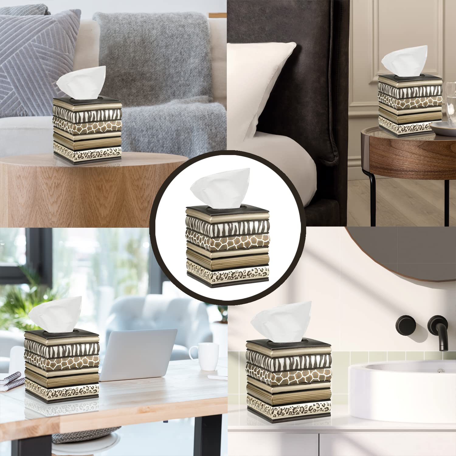 Zahari Home 2Pc Safari Stripes Modern Bath Accessories Set Waste Basket & Tissue Box Modern Classic Contemporary Decorative Beau
