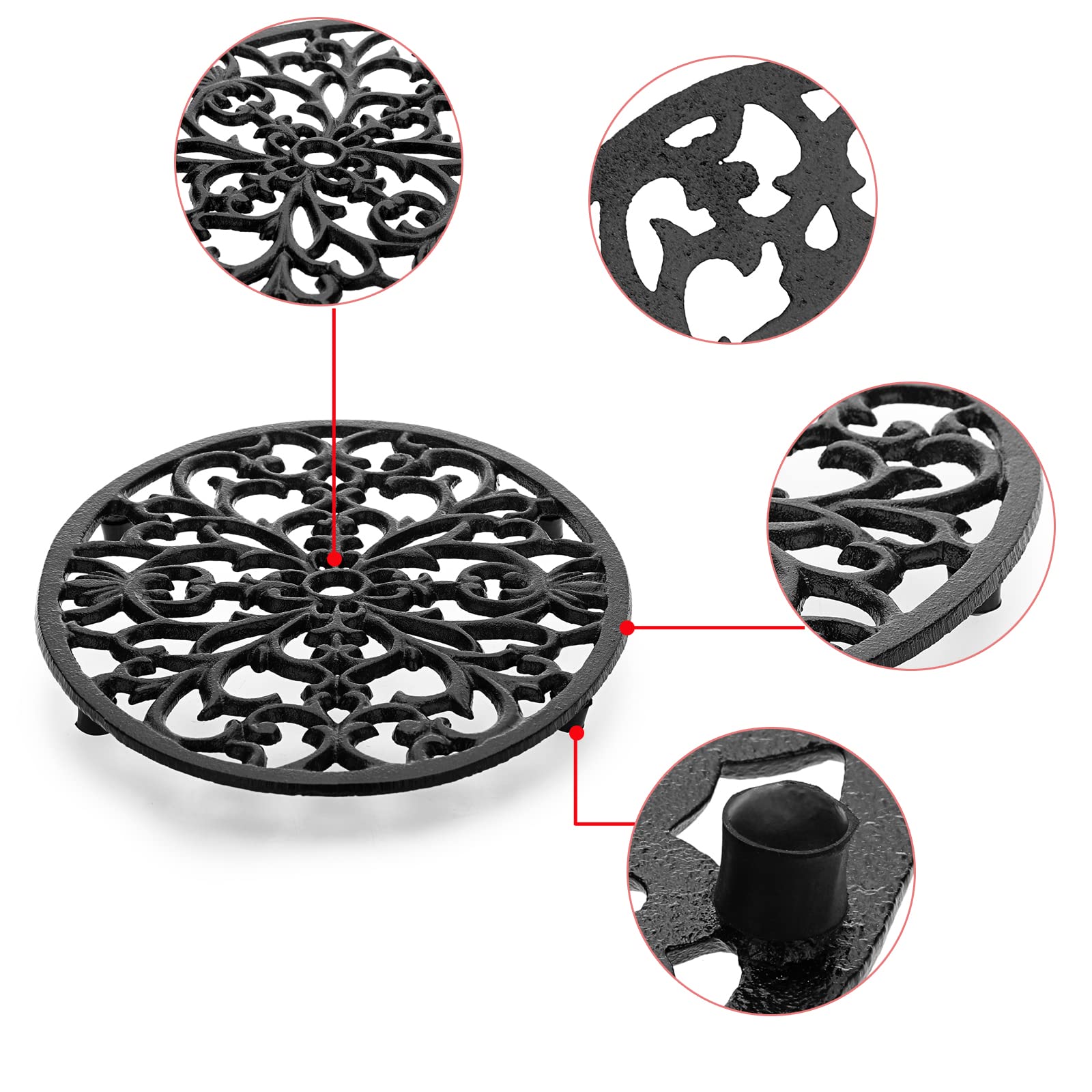 Sumnacon 1Pcs Oval Cast Iron Trivet - Antique Heat Resistant Metal Trivet For Hot Dish Pot Pan Teapot, Vintage Well Made Hot Pla