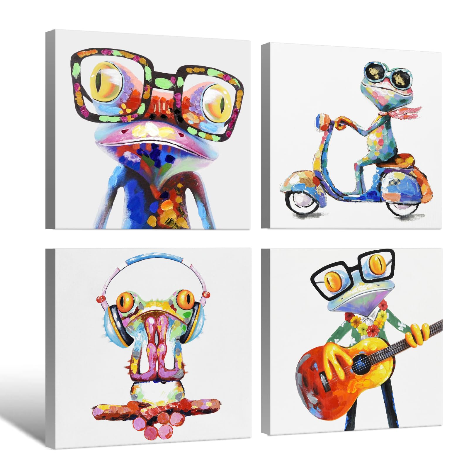 Happy Frog With Glasses Canvas Wall Art Frog Wall Decor Colorful Funny Animal Wall Art Frog Painting Poster For Kids Room Bedroo
