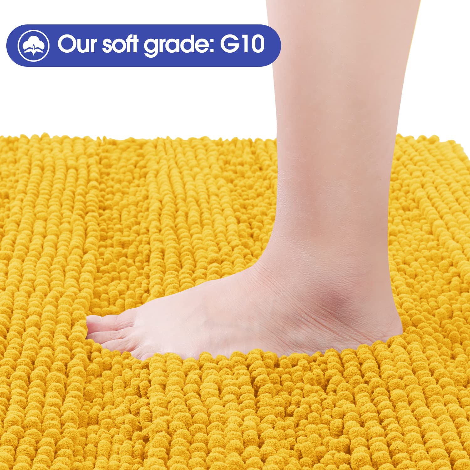 Accumtek Striped Yellow Bathroom Rug Set 3 Pieces Ultra Soft, Non Slip Chenille Toilet Mat, Absorbent Plush Shaggy Bath Mats For