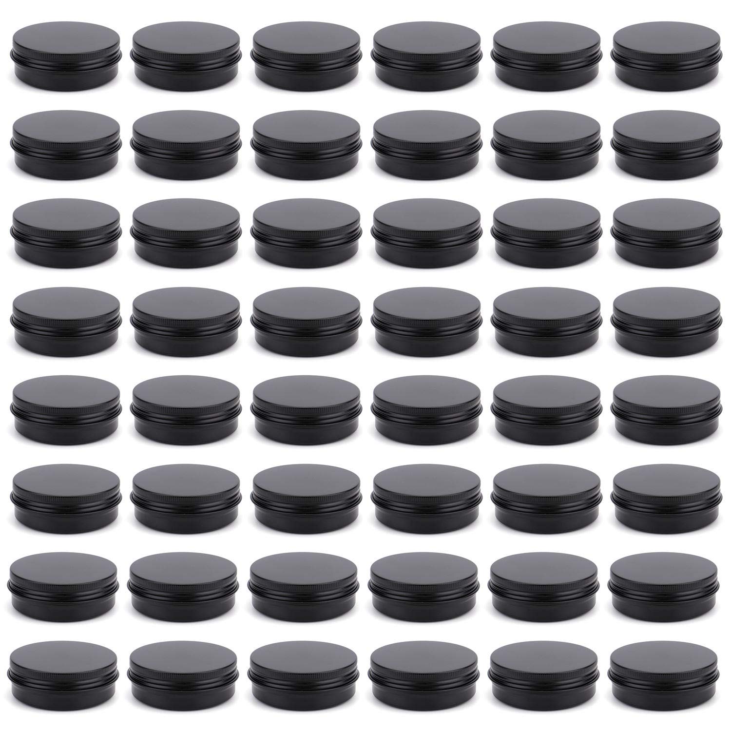 Foraineam 48 Pack 2 Oz Round Lip Balm Tin Cans - Aluminum Cosmetic Sample Containers With Screw Lid - Matte Black Metal Empty Ti