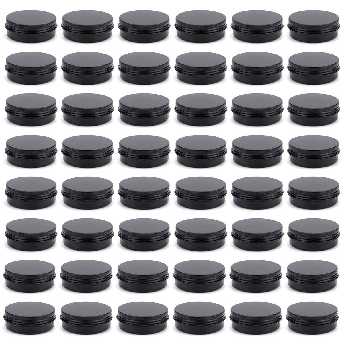 Foraineam 48 Pack 2 Oz Round Lip Balm Tin Cans - Aluminum Cosmetic Sample Containers With Screw Lid - Matte Black Metal Empty Ti
