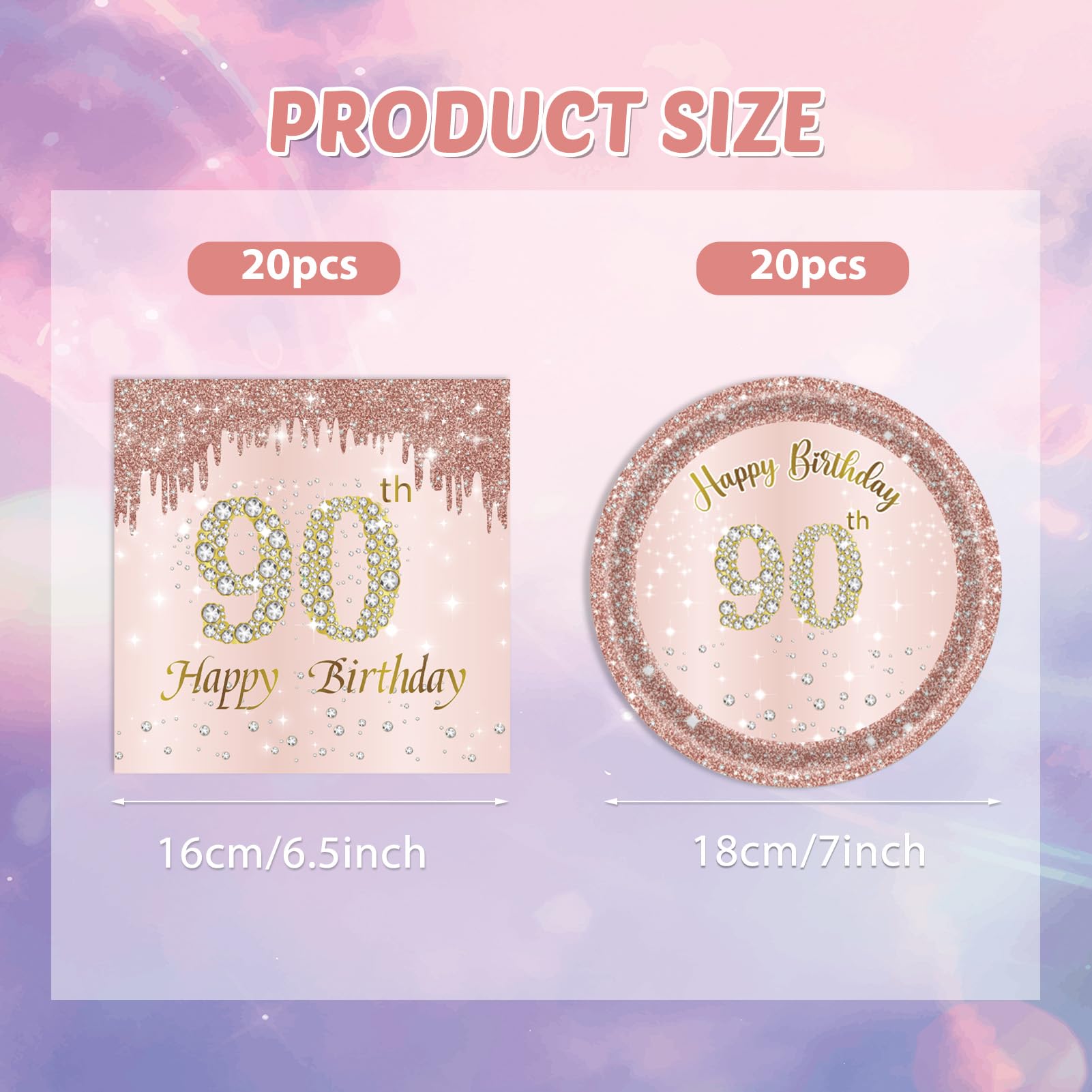 40Pcs 90Th Birthday Decorations For Women Rose Gold 90Th Theme Birthday Party Tableware 90 Year Old Birthday Party Decorations P