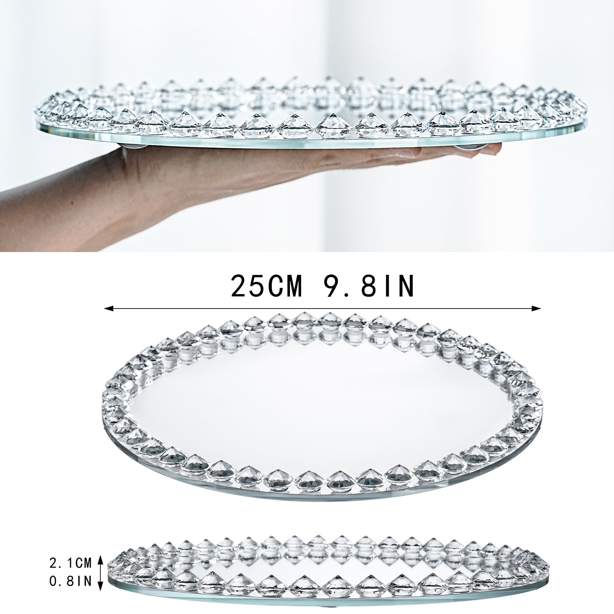 kanpura Crystal Perfume Tray Mirror Glass Makeup Vanity Organizer Jewelry Trinket Display Mirrored Decorative Tray for Bathroom