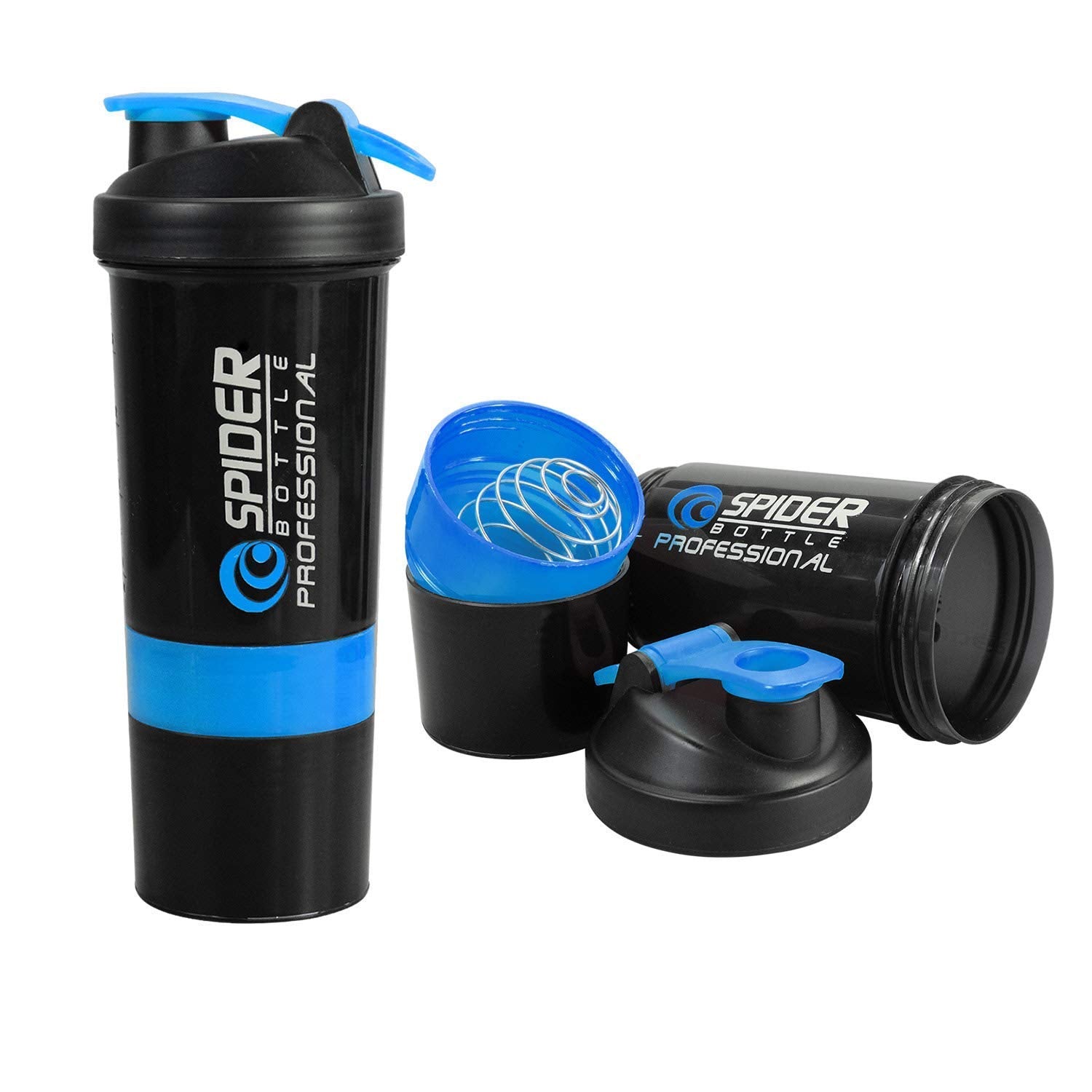 Ag ECom Spider Plastic Protein Shaker Bottle With 2 Storage Extra Compartment (500 Milliliters)(Blue)