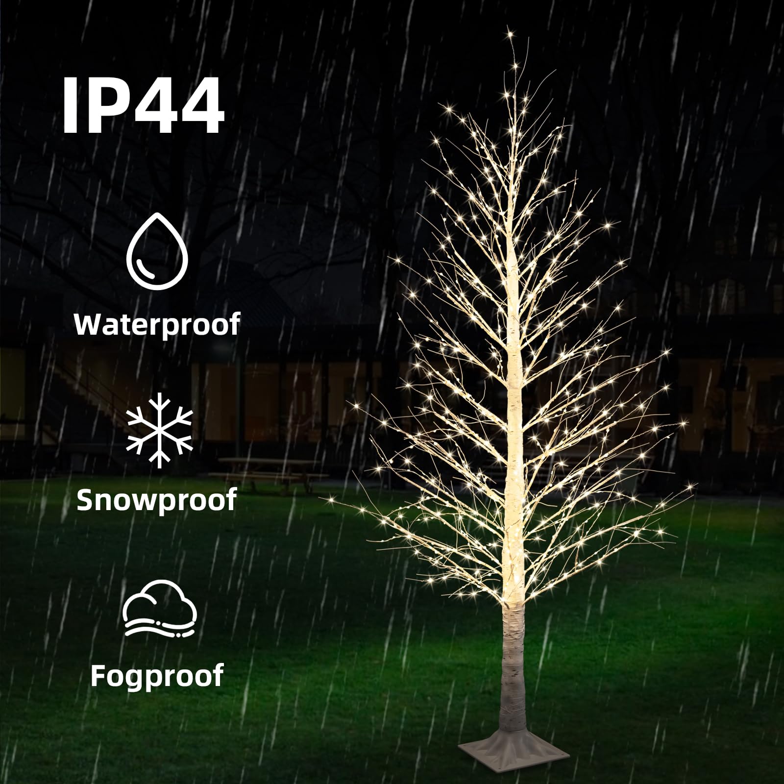 IJG 6FT 696LED Christmas Birch Tree Warm White Lights with Twinkle, LED Lighted Tree for Indoor Outdoor Home Party Decorations