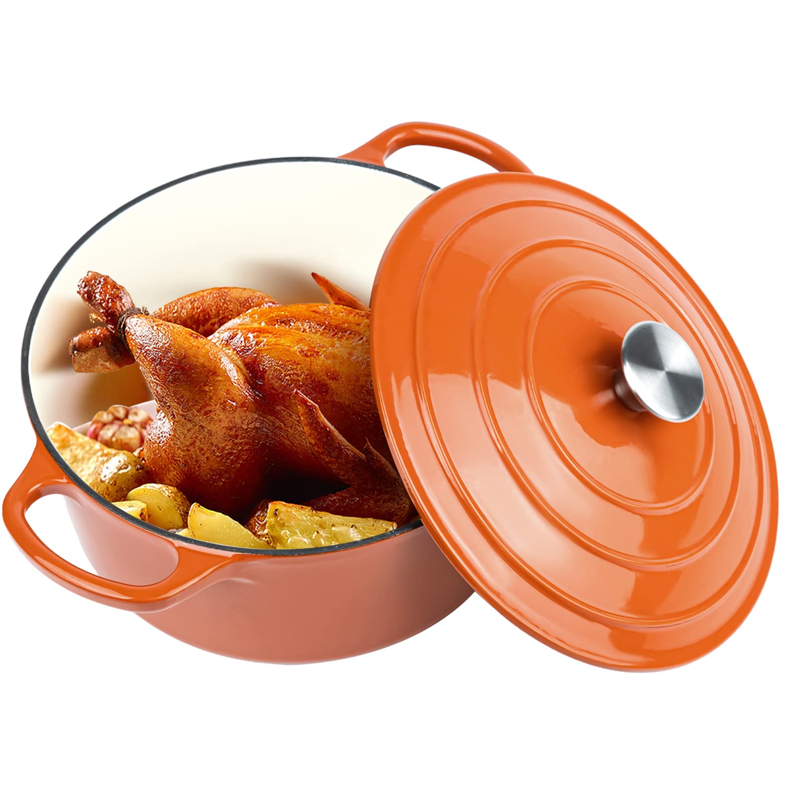 Miereirl 6 Qt Enameled Dutch Oven Pot With Lid, Cast Iron Dutch Oven With Dual Handles For Bread Baking, Cooking, Non-Stick Enam