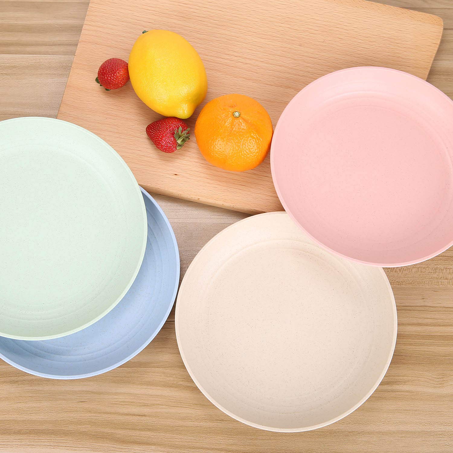 Luckyzone 8.8 Inches Unbreakable Wheat Straw Plates - Reusable Plate Set - Dishwasher & Microwave Safe - Perfect For Dinner Dish