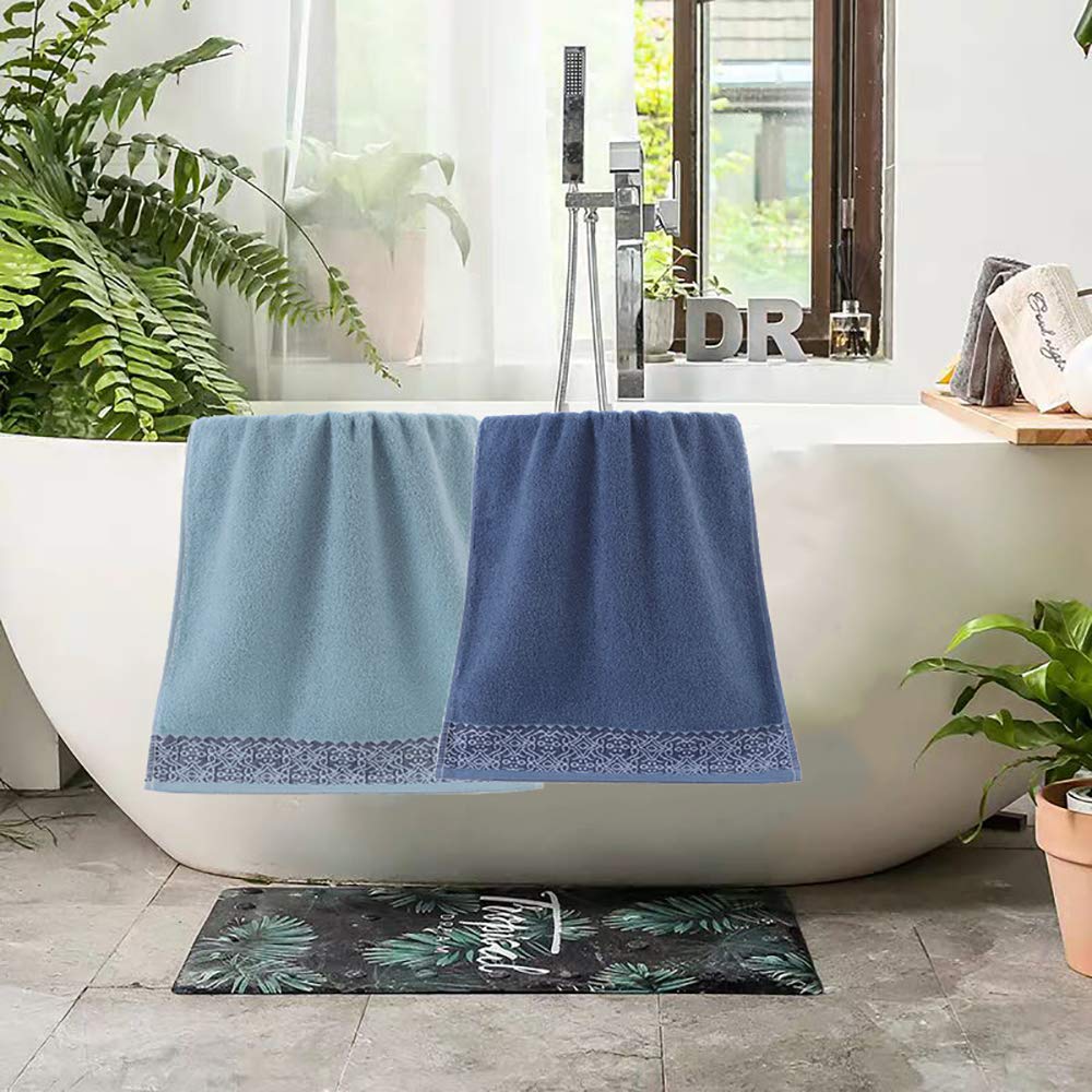 2 Pack Cotton Hand Towels 100% Cotton Face Towels  Durable Highly Absorbent Soft Washcloth Towel for Premium Luxury Spa Hotel Bathroom  Camping  Gym (14 x 30 Inch (Maoj-lassical Blue)