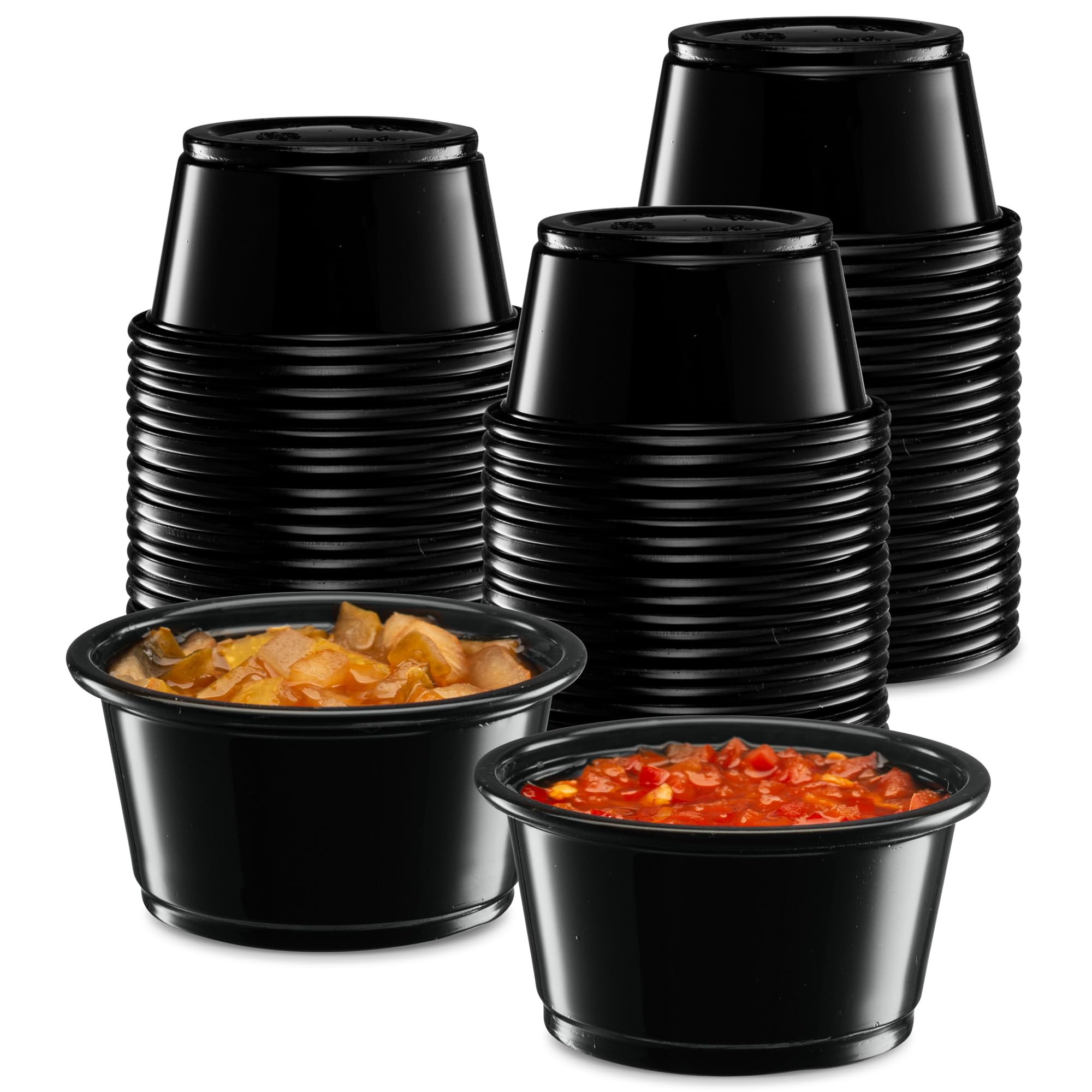 ELEGANT DISPOSABLES [2 oz - 200 Cups Black] Diposable Plastic Portion Cups No Lids, Small Mini Containers For Portion Controll, 