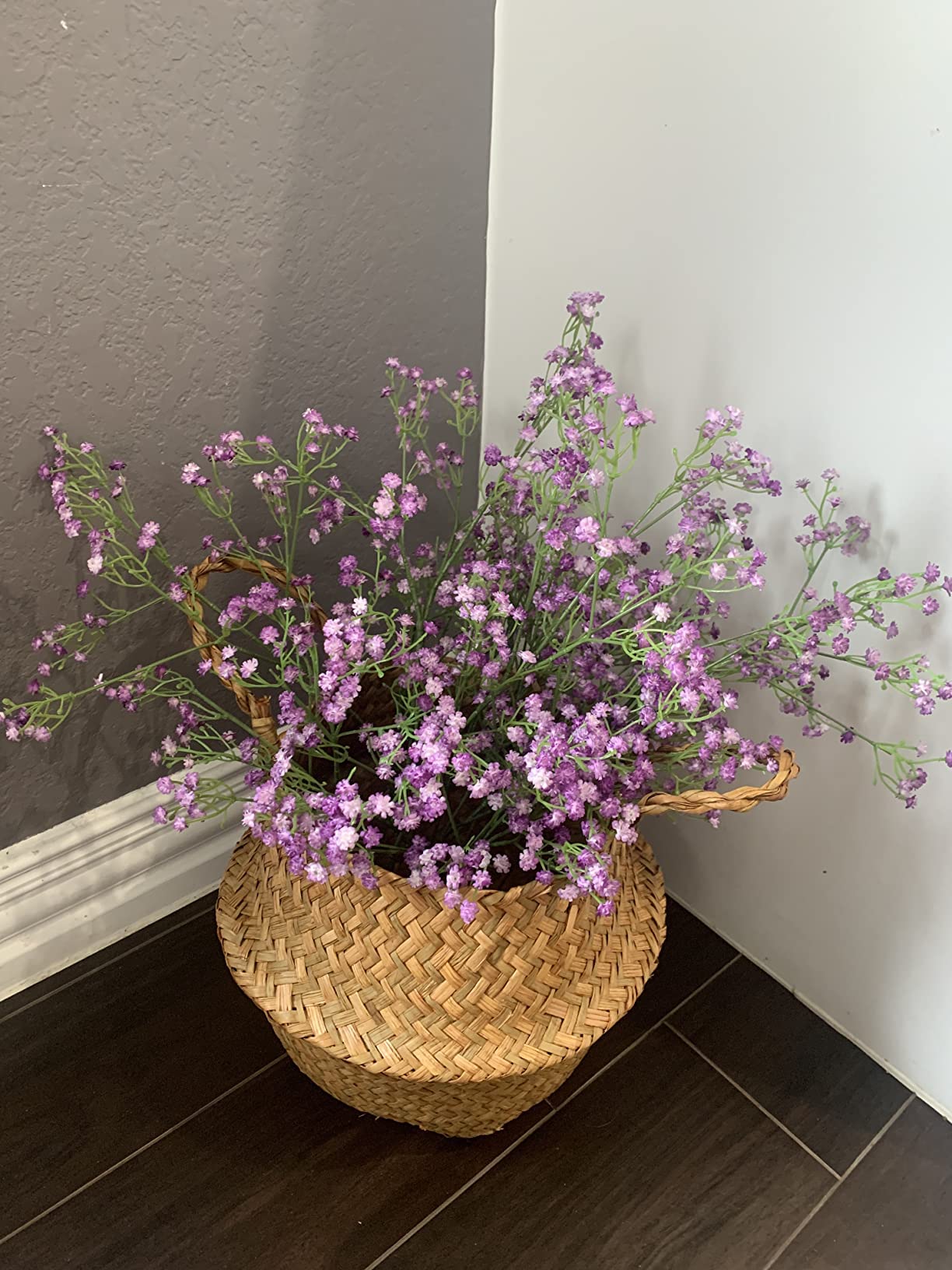 DEEMEI Artificial Baby Breath Flowers Purple Gypsophila Bouquets 15 pcs Real Touch Flowers for Wedding Party Home Decoration