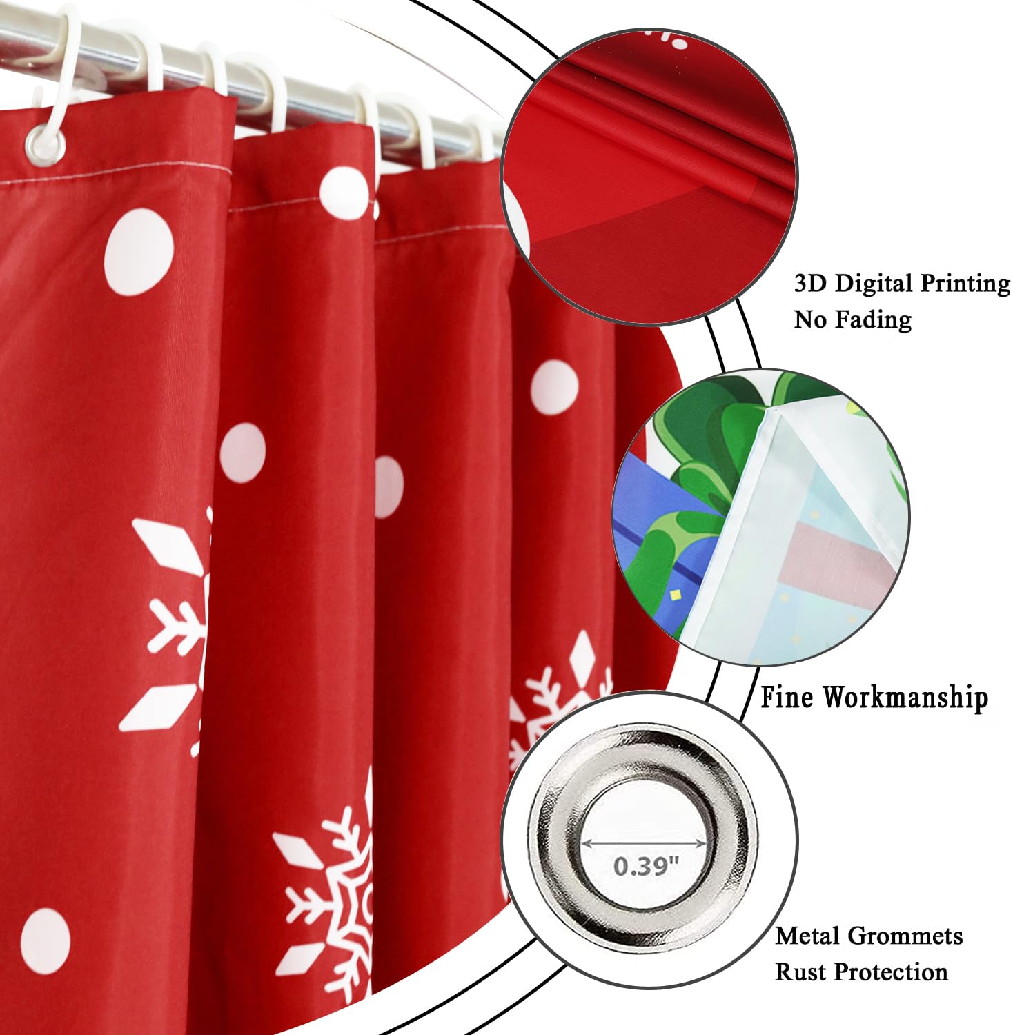 Caheansi Christmas Snowman Shower Curtain, Red Xmas Snowman Snowflake Pine Tree Winter New Year Holiday Bathroom Curtain Waterpr