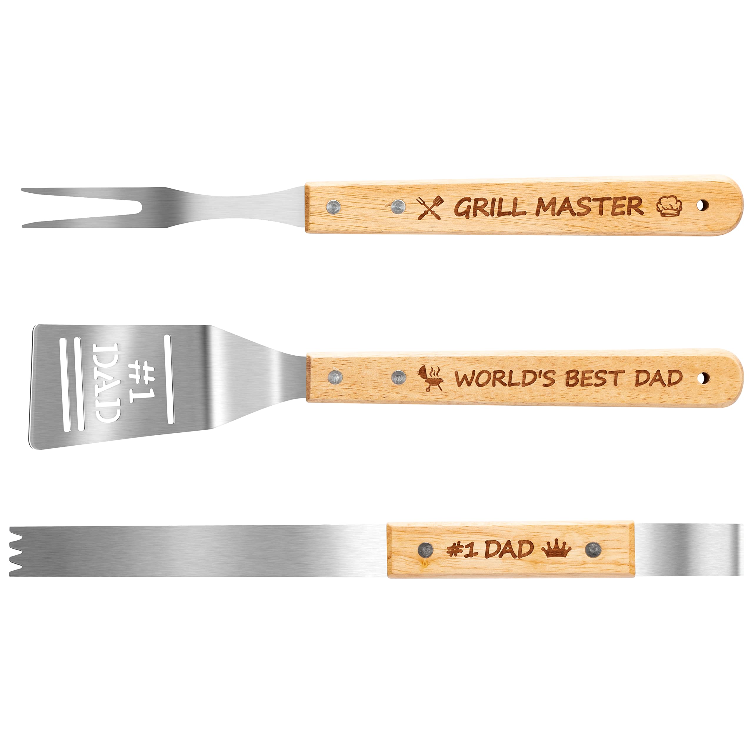 Haooryx Father Grilling Tool BBQ Accessories Set - 3PCS Worlds Best Dad Stainless Steel Grilling Tong for Men Outdoor Camping H